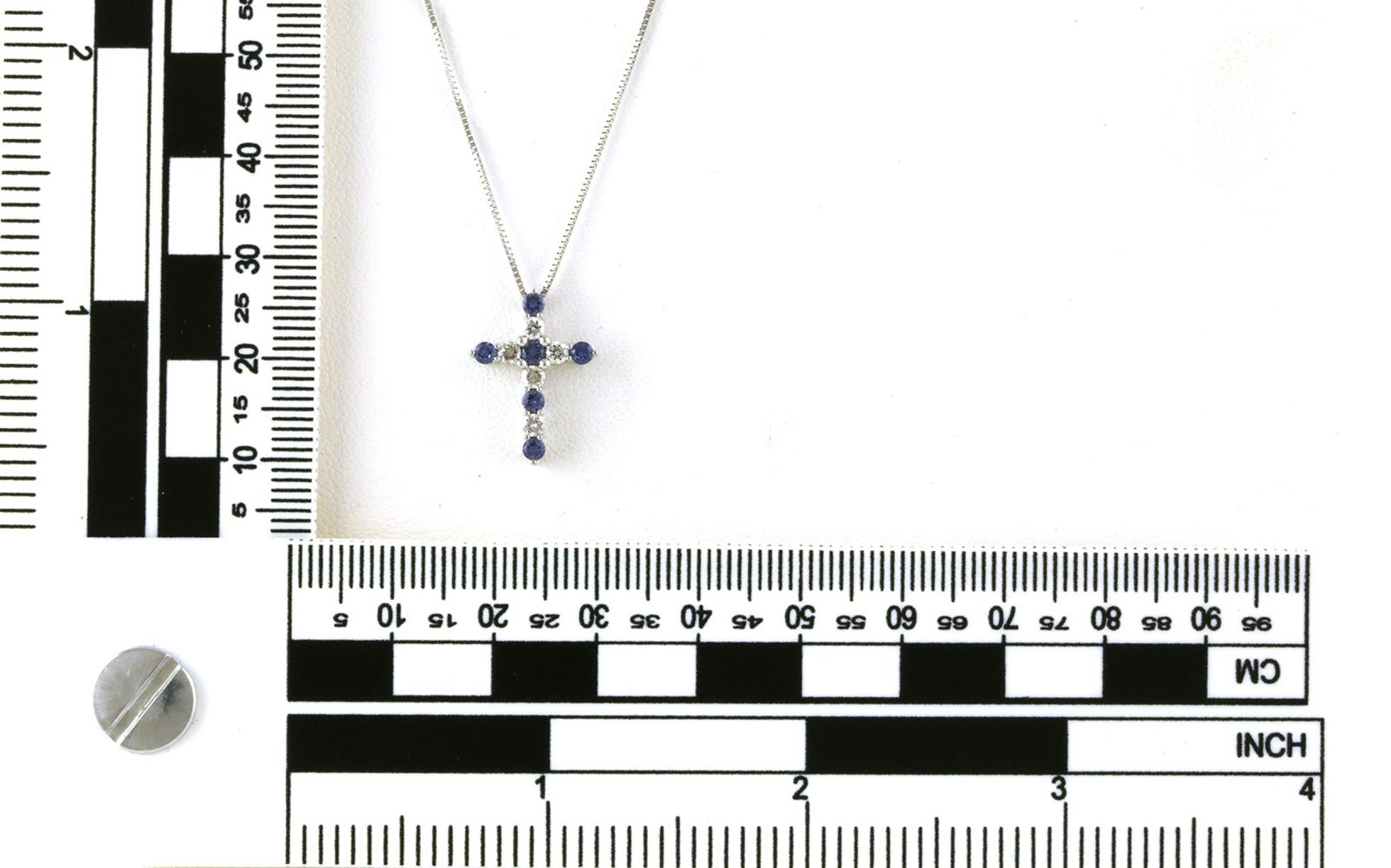 Alternating Montana Yogo Sapphire and Diamond Cross Necklace in White Gold (0.63cts TWT) scale