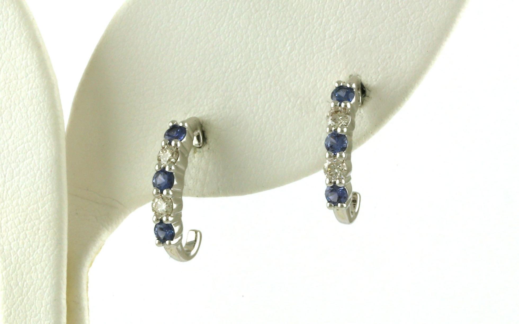 Alternating Montana Yogo Sapphire and Diamond J-Hoop Studs in White Gold (0.62cts TWT)