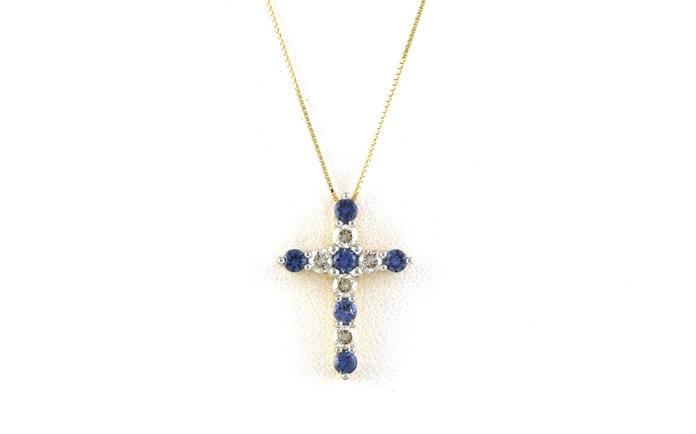 content/products/Alternating Montana Yogo Sapphire and Diamond Cross Necklace in Yellow Gold (1.13cts TWT)