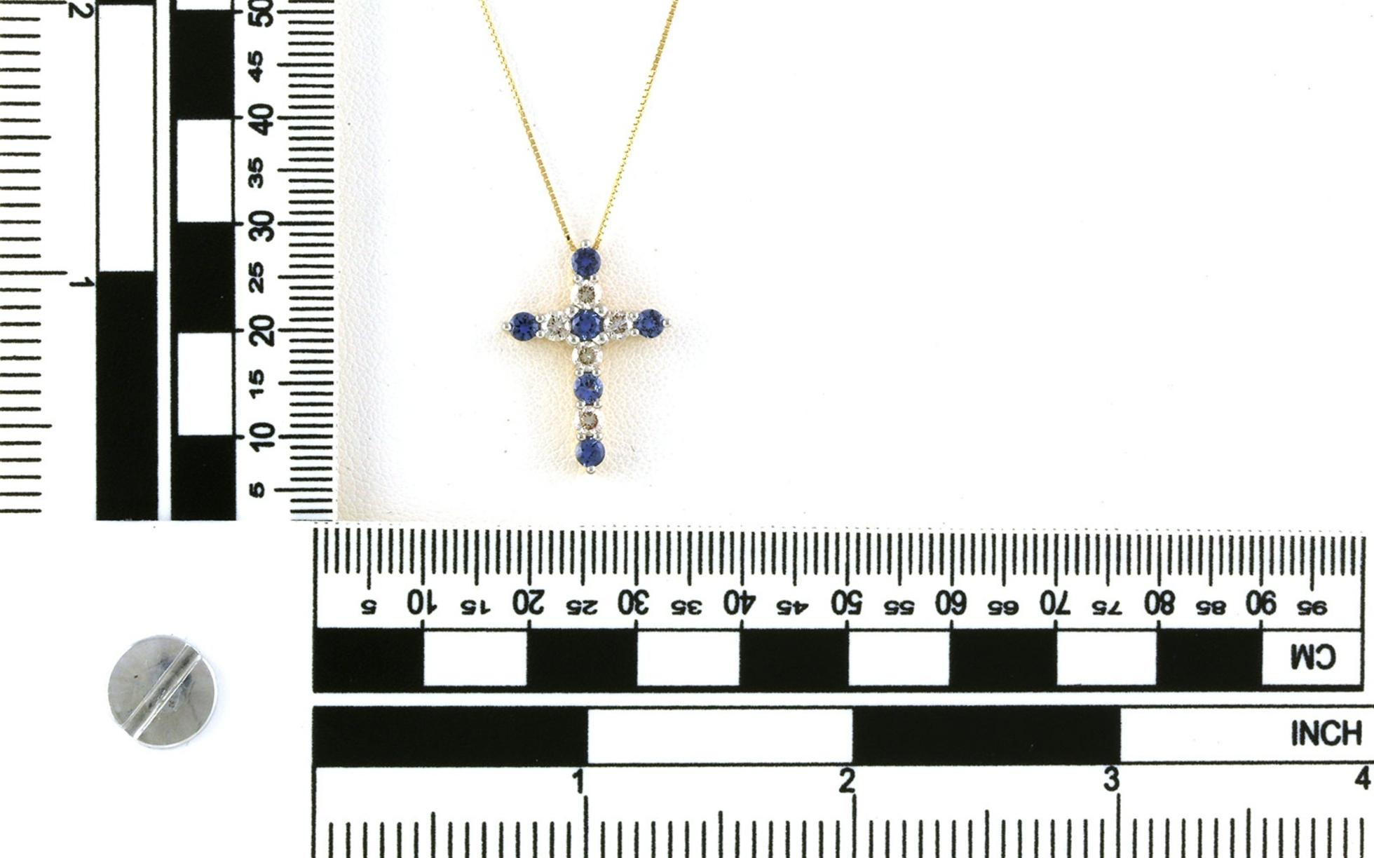 Alternating Montana Yogo Sapphire and Diamond Cross Necklace in Yellow Gold (1.13cts TWT)