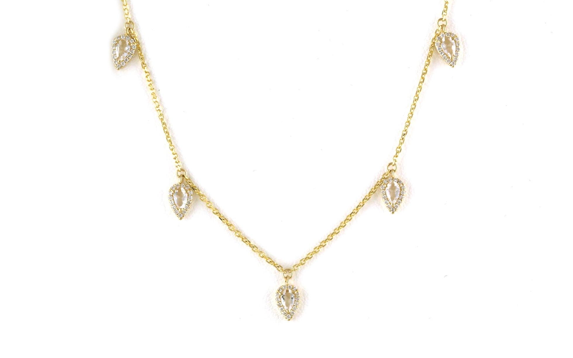 Pear-cut Halo White Topaz and Diamond Station Necklace in Yellow Gold (0.57cts TWT)