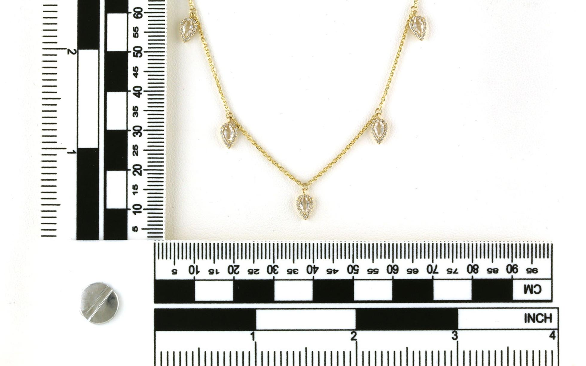 Pear-cut Halo White Topaz and Diamond Station Necklace in Yellow Gold (0.57cts TWT) scale