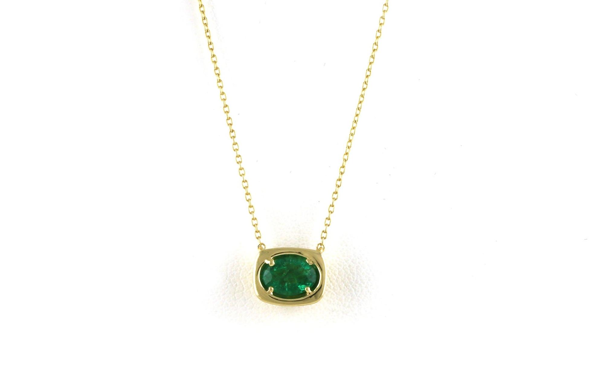 East-West Solitaire Oval-cut Emerald Necklace on Split Chain in Yellow Gold (0.68cts TWT)