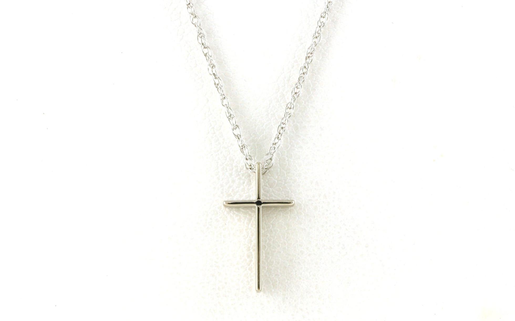 Petite Wedged Cross Necklace in White Gold