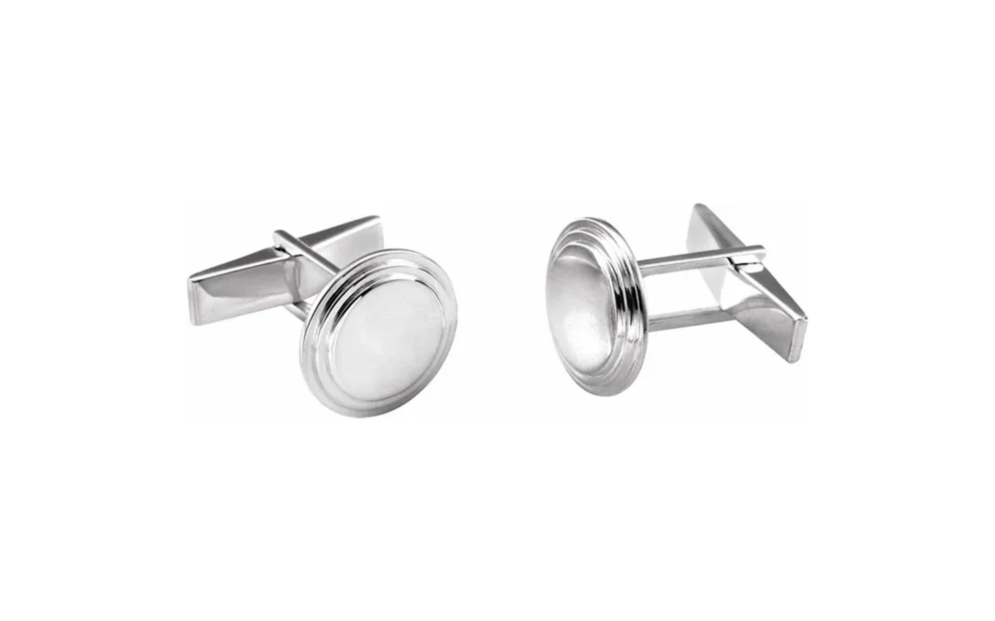 Circle Cufflinks with Step Edge Detail in Sterling Silver