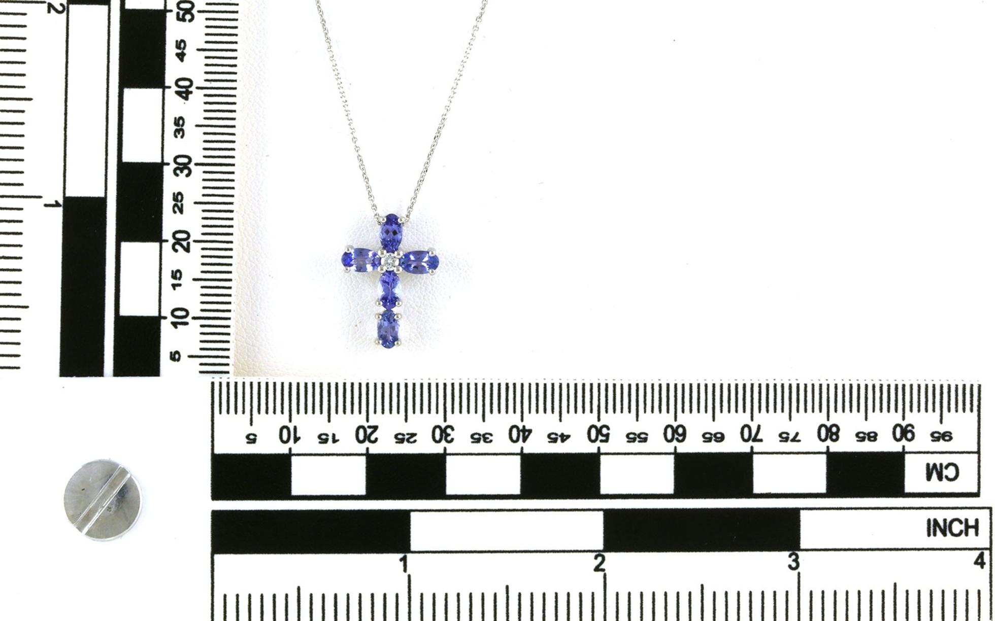 Tanzanite and Diamond Cross Necklace in White Gold (1.72cts TWT) scale