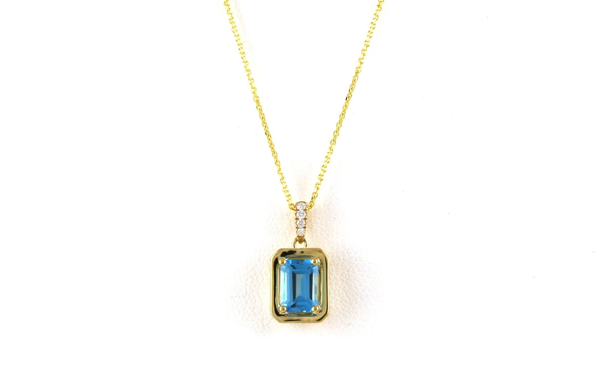 Emerald-cut Blue Topaz Necklace with Diamond Bail in Yellow Gold (1.20cts TWT)