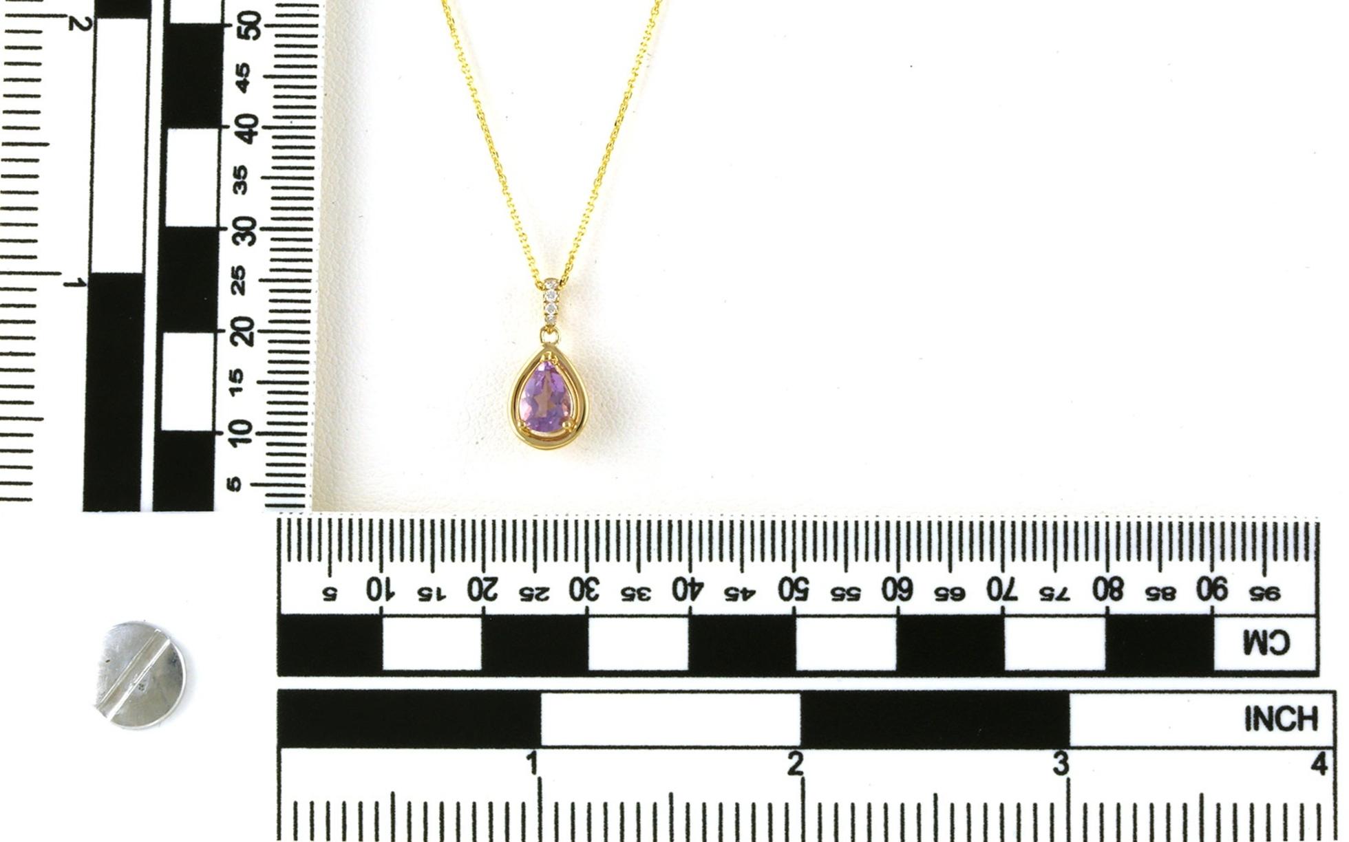 Pear-cut Amethyst Necklace with Diamond Bail in Yellow Gold (0.70cts TWT) scale