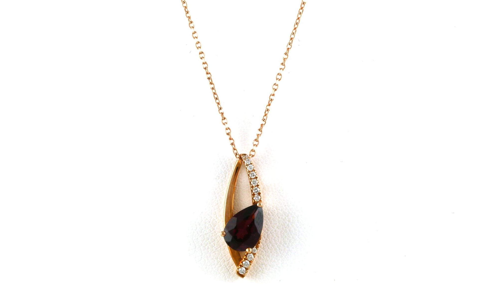 Pear-cut Garnet and Pave Diamond Loop Necklace in Rose Gold (1.69cts TWT)