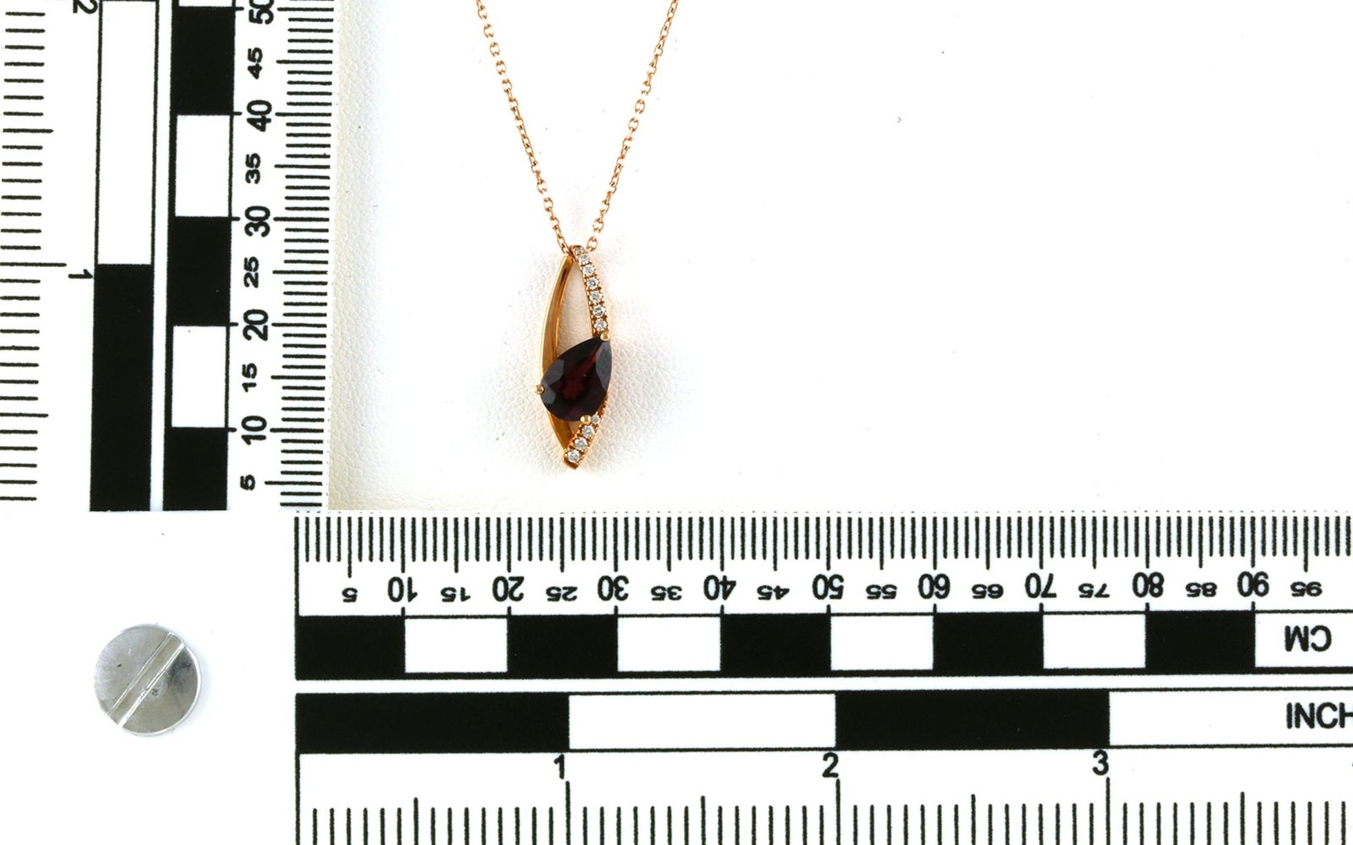 Pear-cut Garnet and Pave Diamond Loop Necklace in Rose Gold (1.69cts TWT) scale