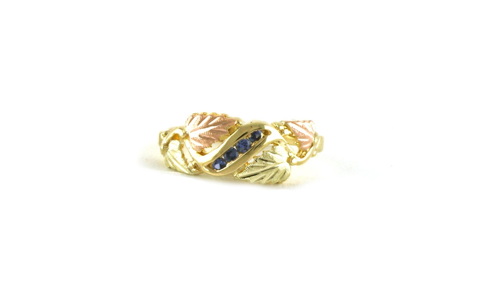 Leafy Diagonal Channel Montana Yogo Sapphire Ring in Two-tone Black Hills Gold (0.08cts TWT)