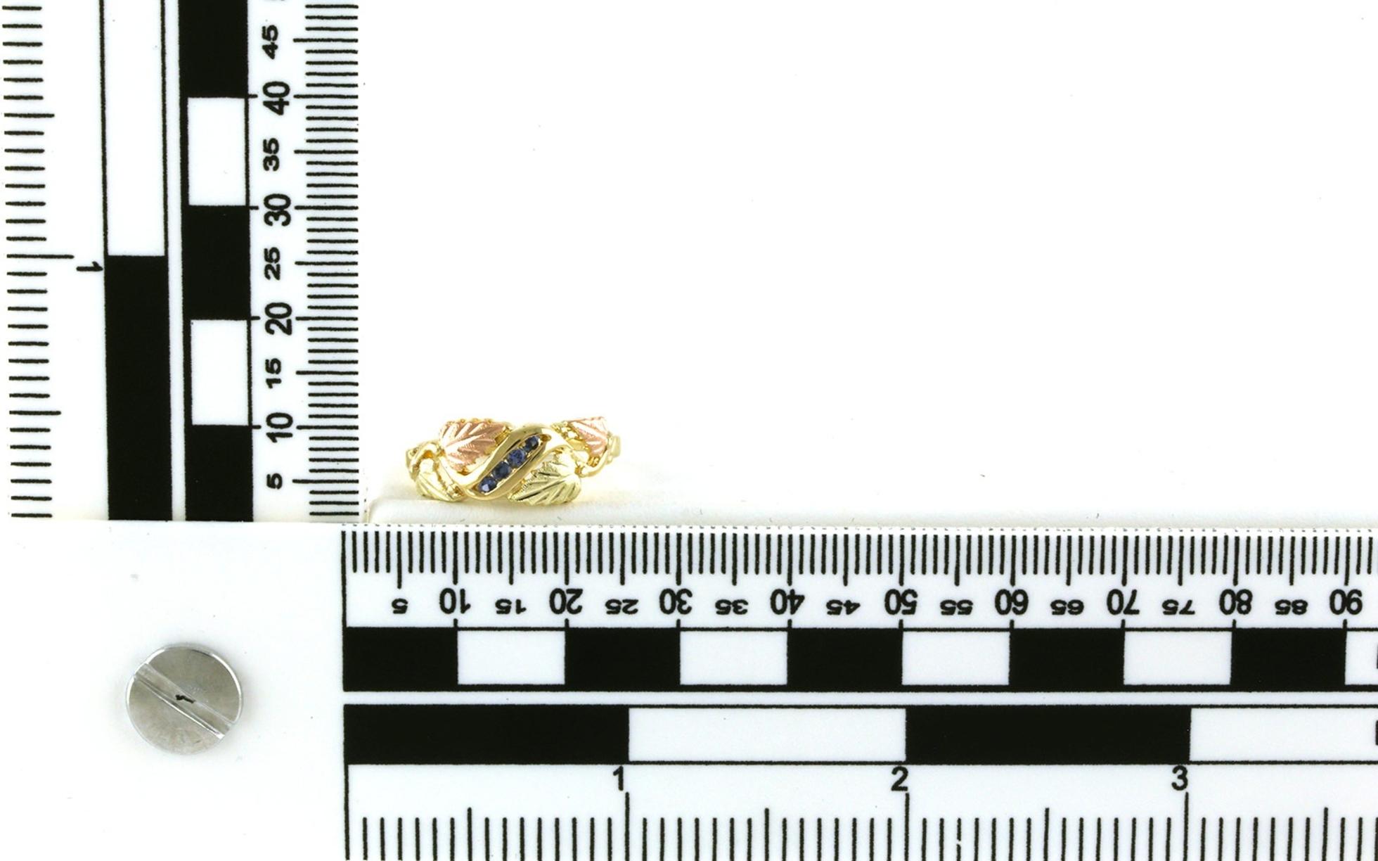 Leafy Diagonal Channel Montana Yogo Sapphire Ring in Two-tone Black Hills Gold (0.08cts TWT) scale