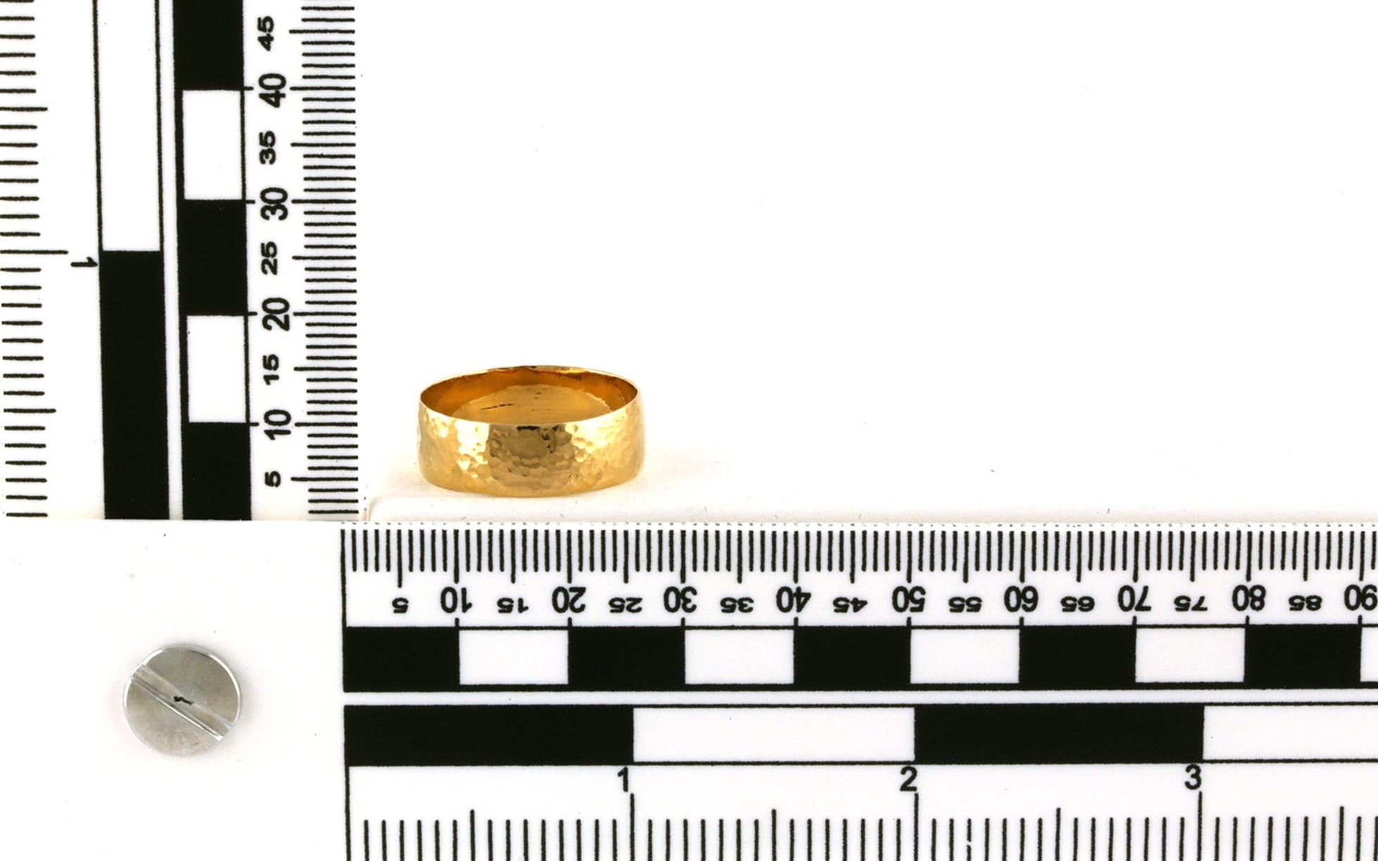 Estate Piece: Ultra-Light Half Round Men's Wedding Band with Hammered Finish in Yellow Gold (7.1mm) scale