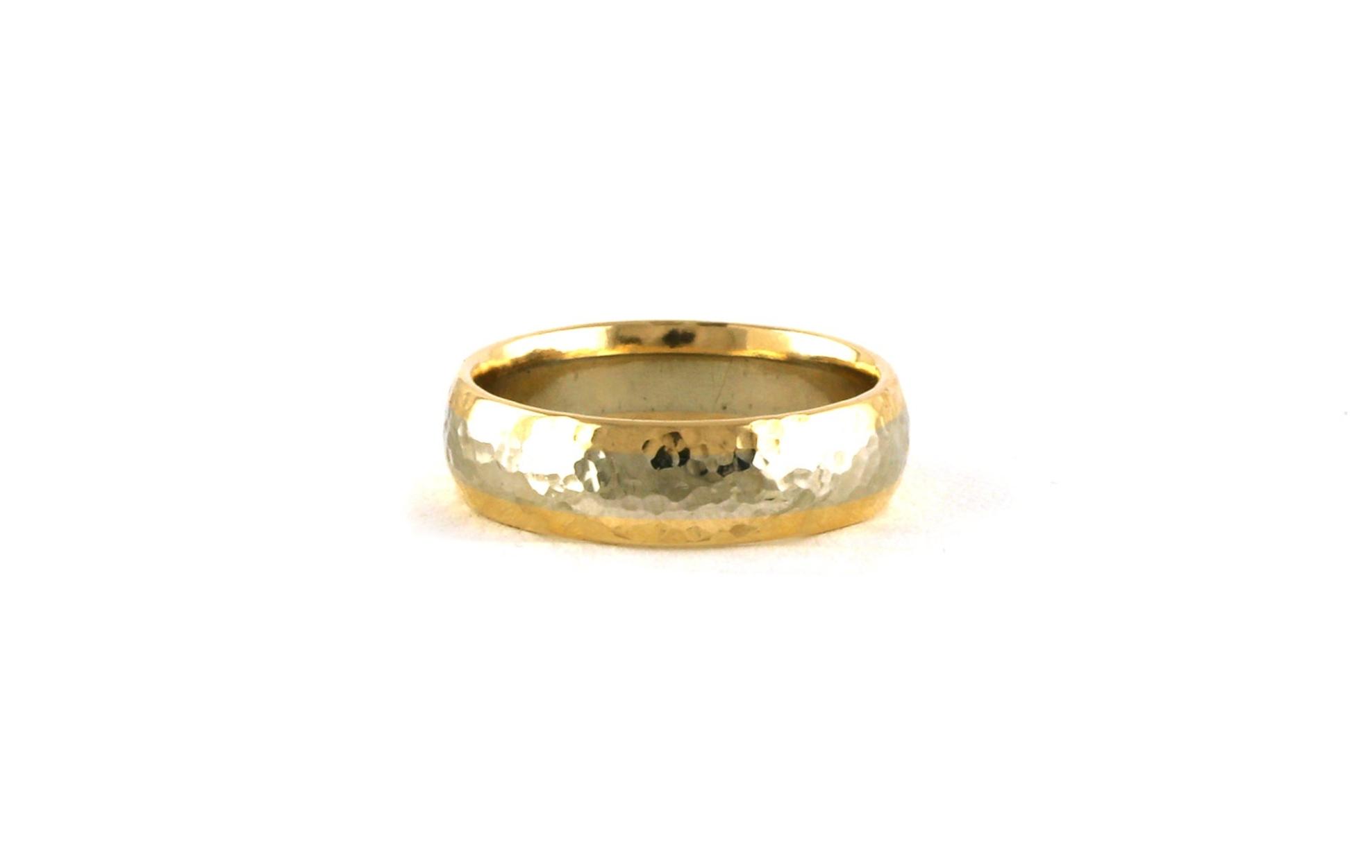 Estate Piece: Half Round Men's Wedding Band with Hammered Finish in Two-tone White and Yellow Gold (6mm)