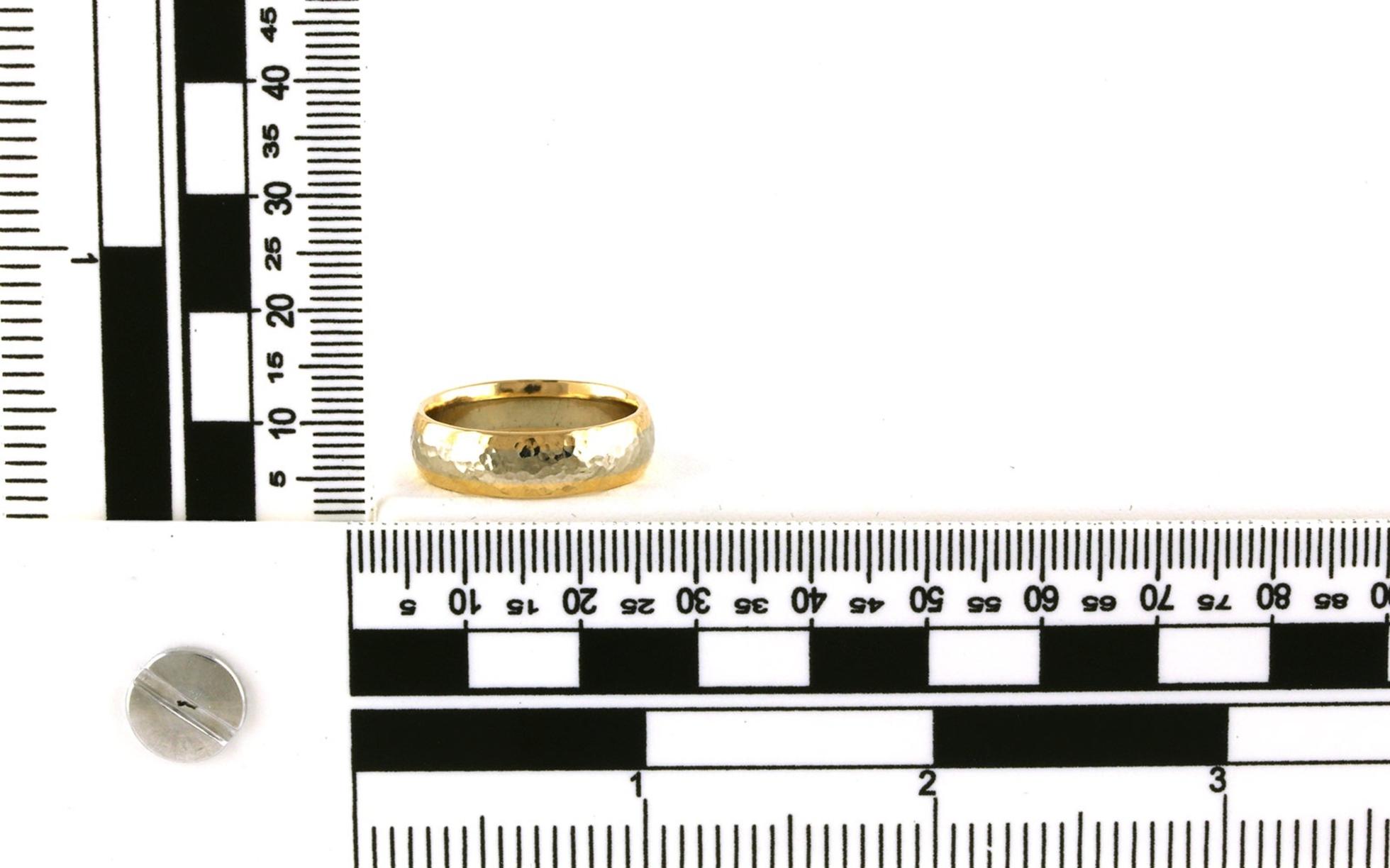 Estate Piece: Half Round Men's Wedding Band with Hammered Finish in Two-tone White and Yellow Gold (6mm) scale