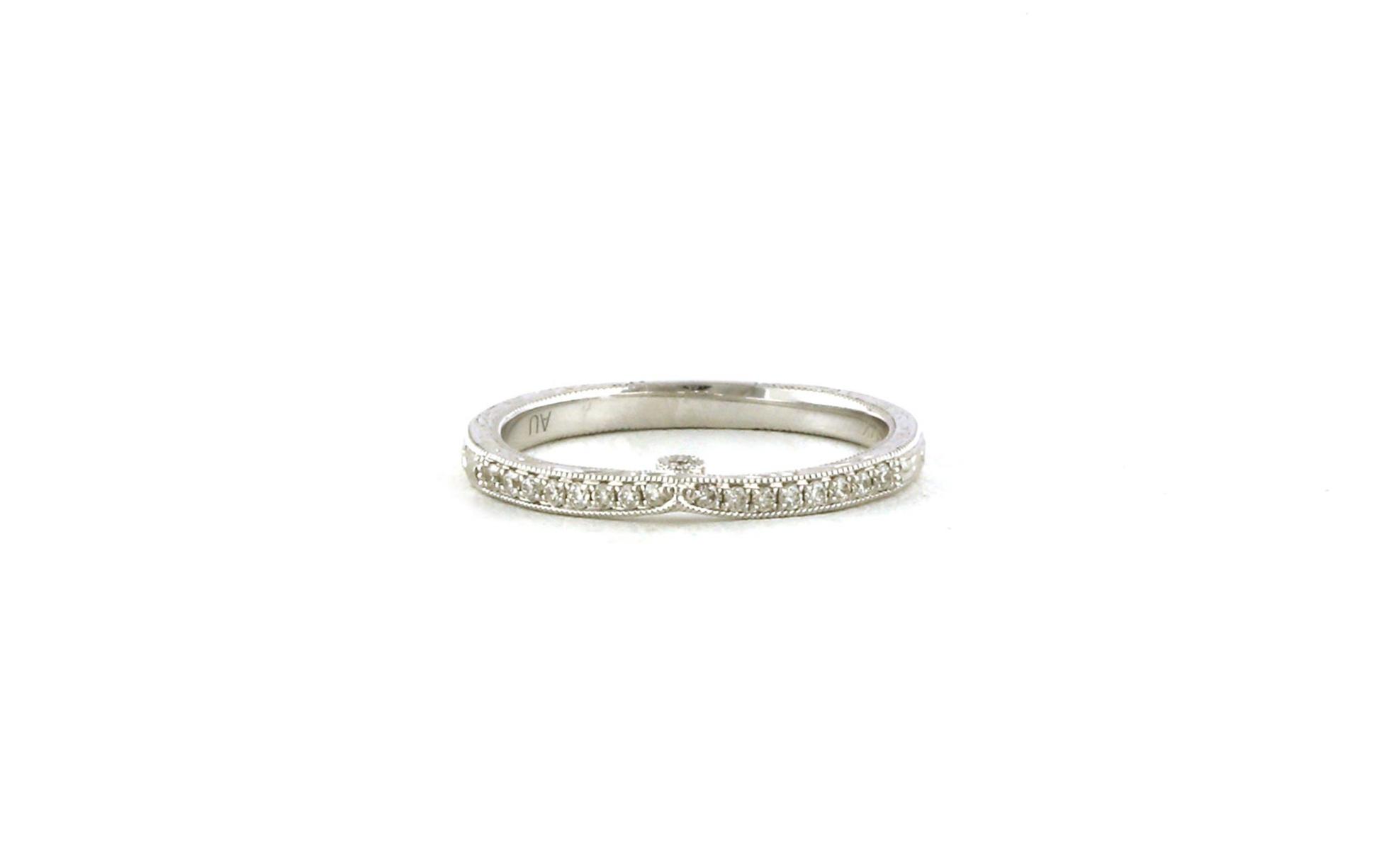 Slight Chevron Diamond Matched Band with Hand Engraving and Peak-a-Boo Diamond in White Gold (0.12cts TWT)