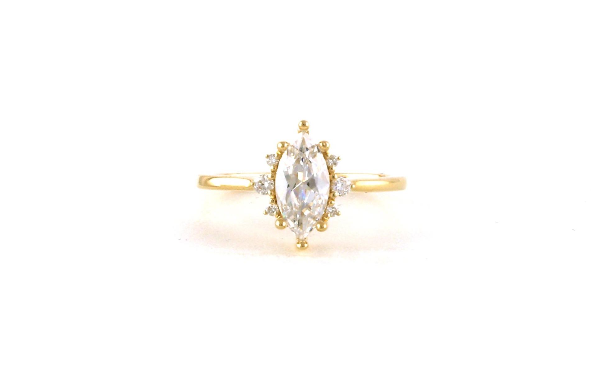 Marquise-cut Starburst Engagement Ring Mounting in Yellow Gold (0.10cts TWT)