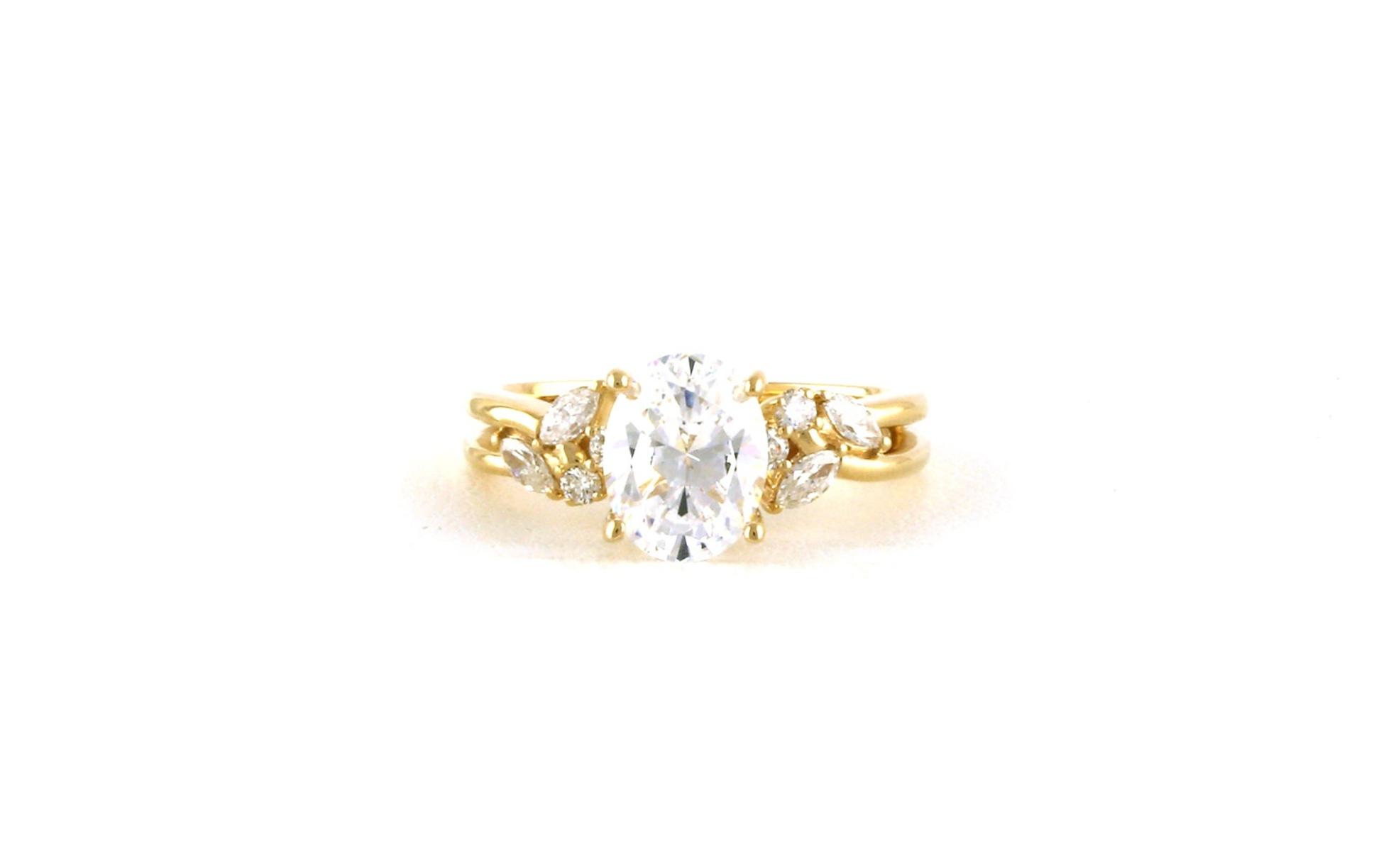 Oval-cut Engagement Ring Mounting with Leafy Marquise Diamond Accents in Yellow Gold (0.33cts TWT)