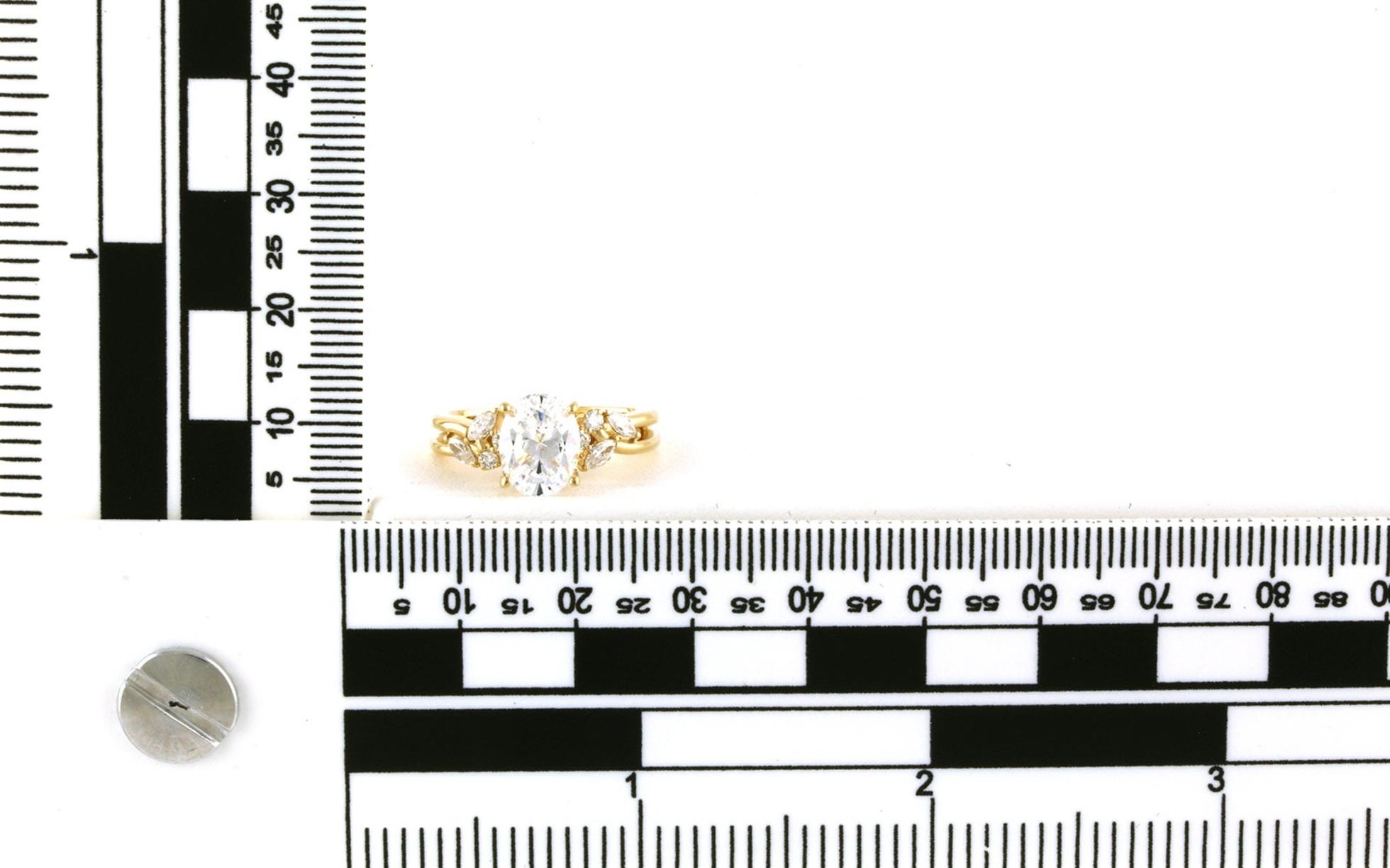 Oval-cut Engagement Ring Mounting with Leafy Marquise Diamond Accents in Yellow Gold (0.33cts TWT) scale