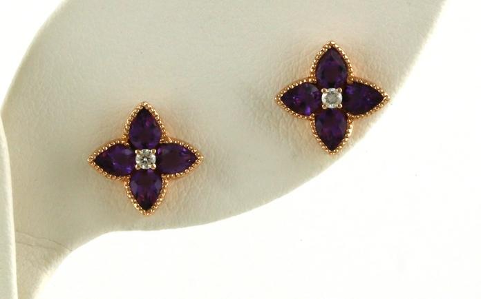 content/products/Flower Cluster Pear-cut Amethyst and Diamond Stud Earrings in Rose Gold (1.08cts TWT)