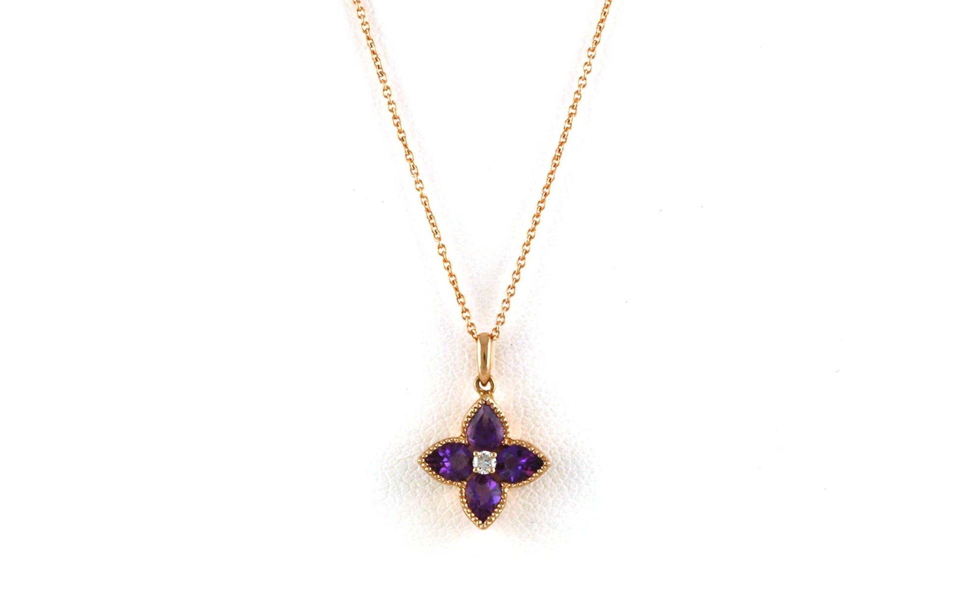 Flower Cluster Pear-cut Amethyst and Diamond Necklace in Rose Gold (0.55cts TWT)