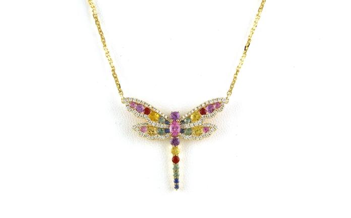 content/products/Dragonfly Rainbow Colored Sapphire and Diamond Necklace in Yellow Gold (1.87cts TWT)