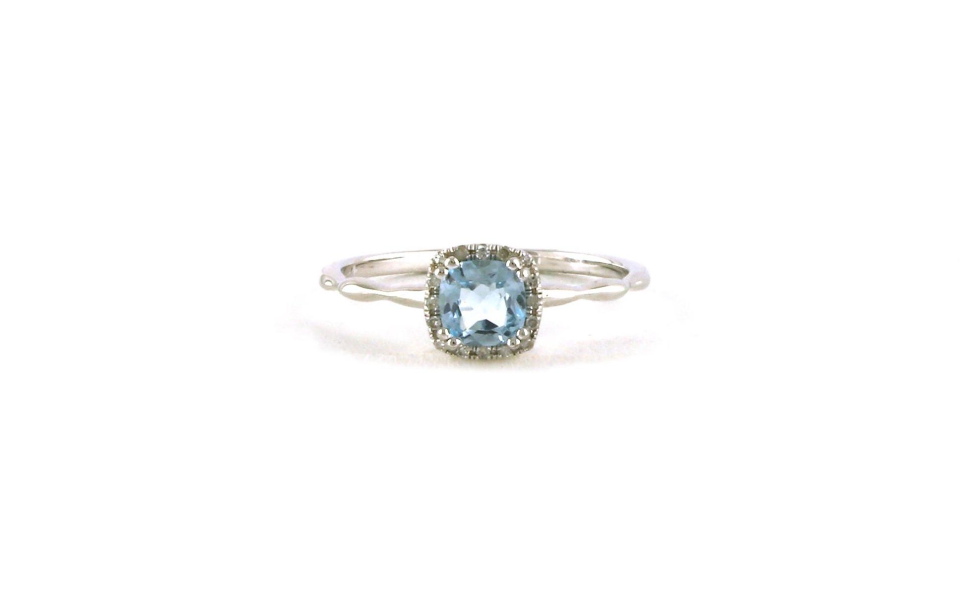 Cushion Halo Blue Topaz and Diamond Ring in White Gold (0.72cts TWT)