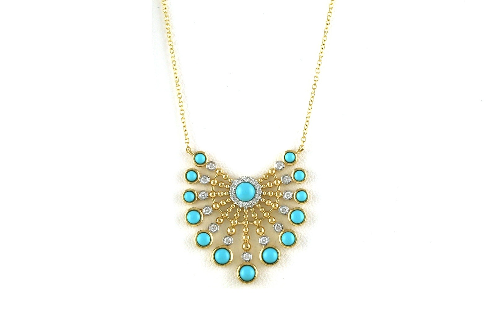 Fanned Bezel-set Turquoise and Diamond Necklace in Yellow Gold (1.31cts TWT)