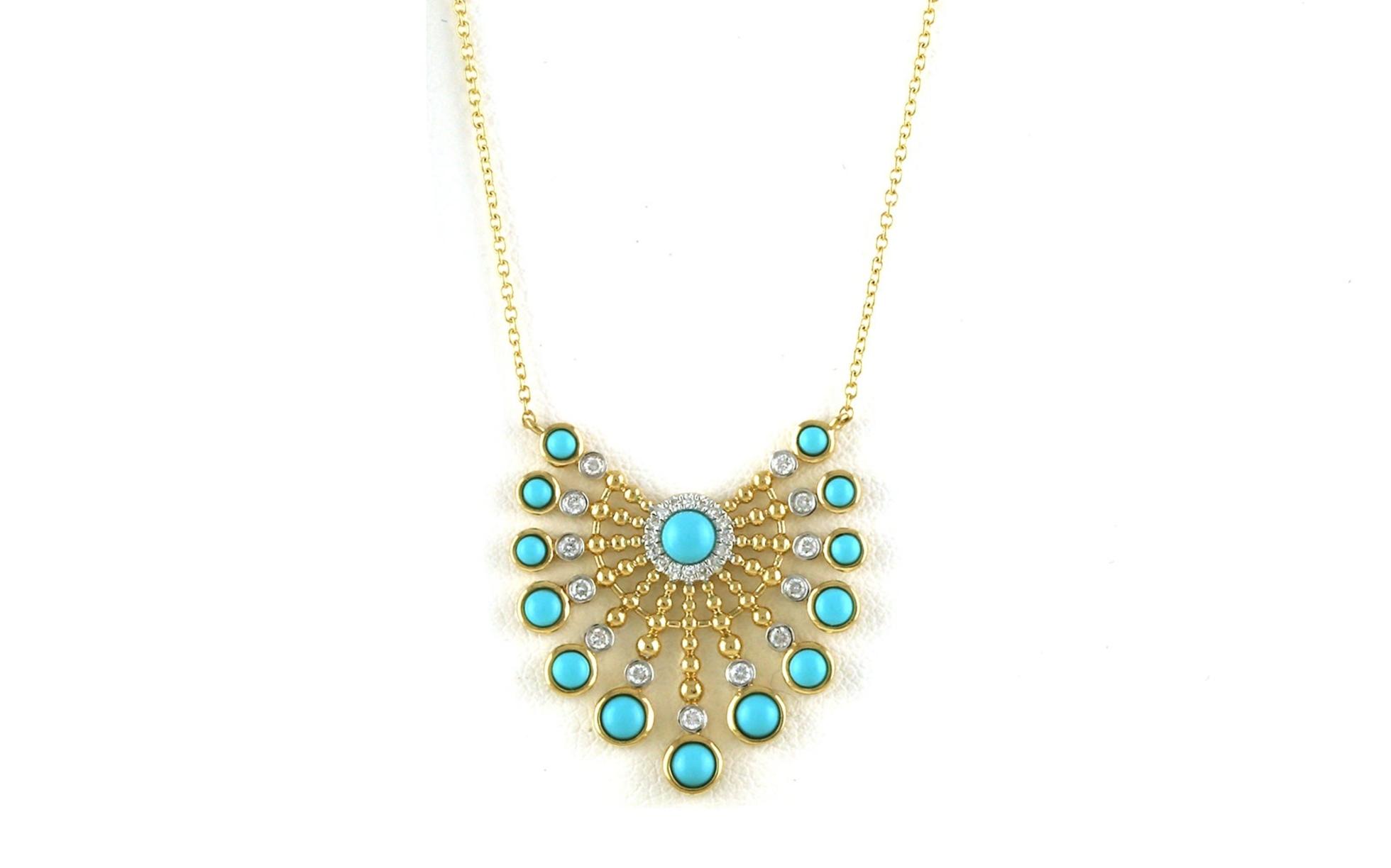 Fanned Bezel-set Turquoise and Diamond Necklace in Yellow Gold  (1.31cts TWT)