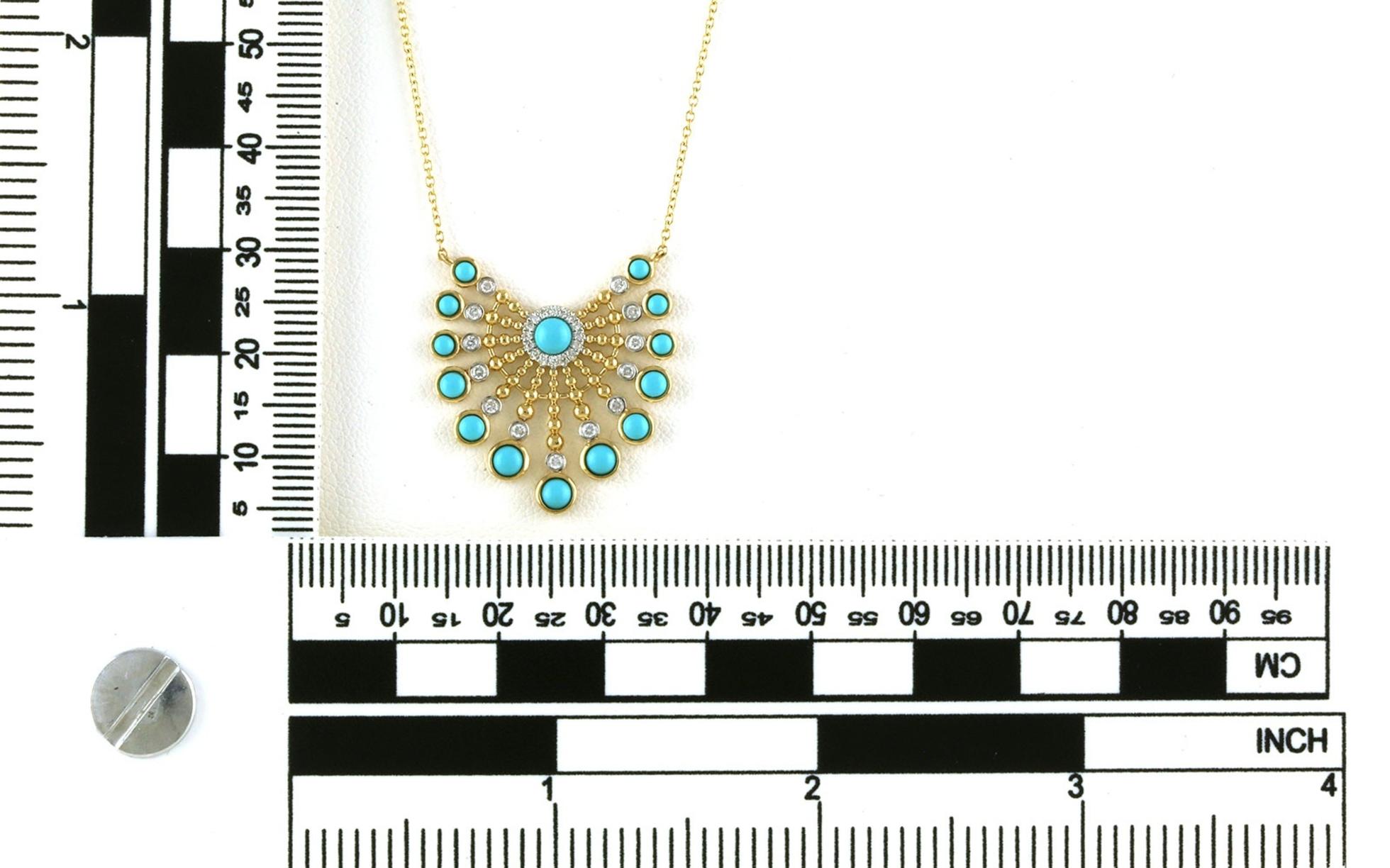 Fanned Bezel-set Turquoise and Diamond Necklace in Yellow Gold  (1.31cts TWT) scale