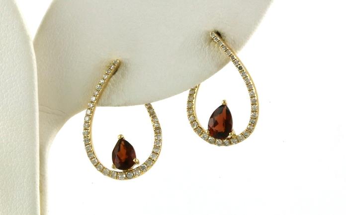 content/products/Pear-cut Garnet and Pave Diamond Swoop Earrings in Yellow Gold (1.55cts TWT)