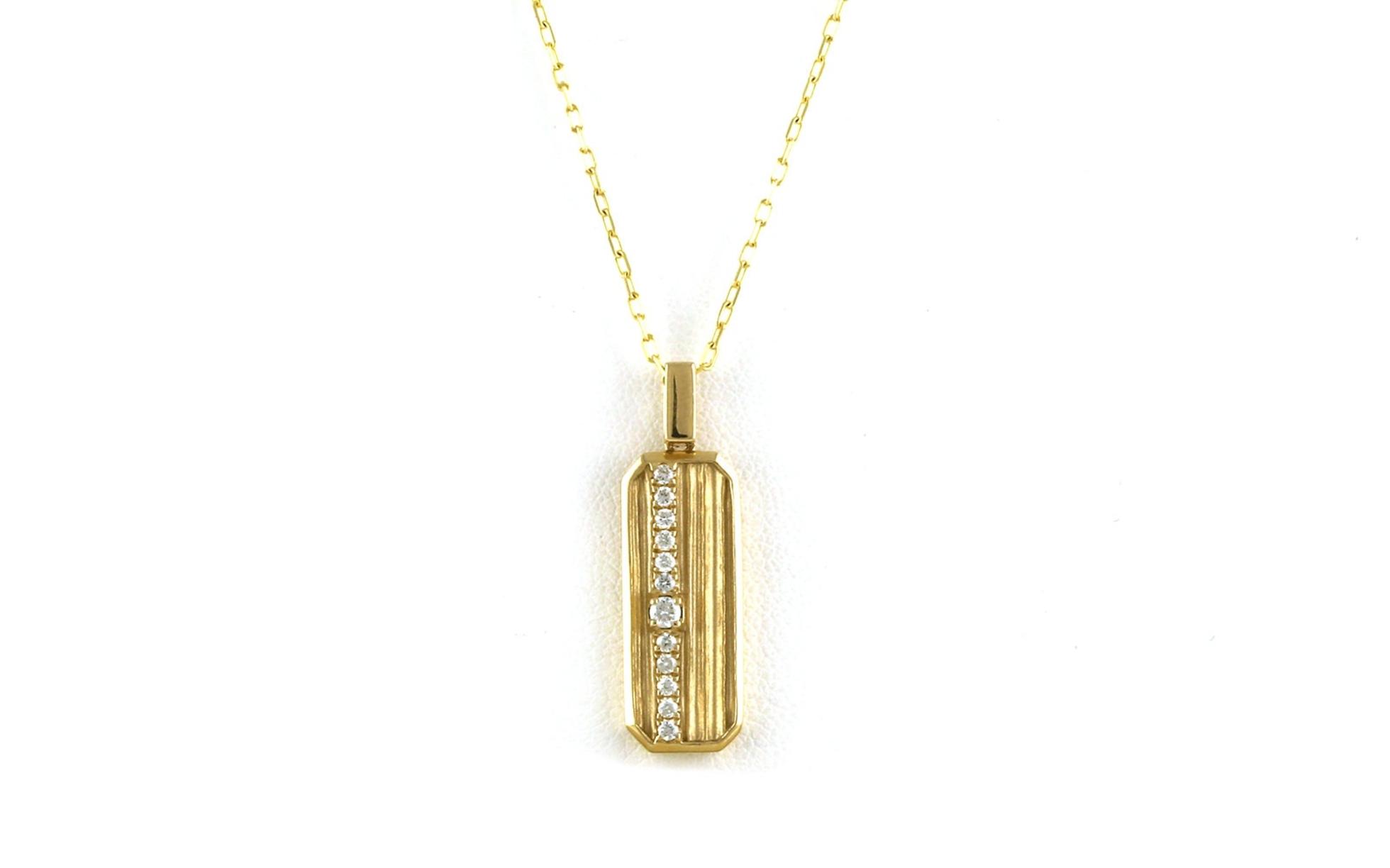 Elongated Octagon Dog Tag Diamond Necklace with Texture in Yellow Gold (0.14cts TWT)