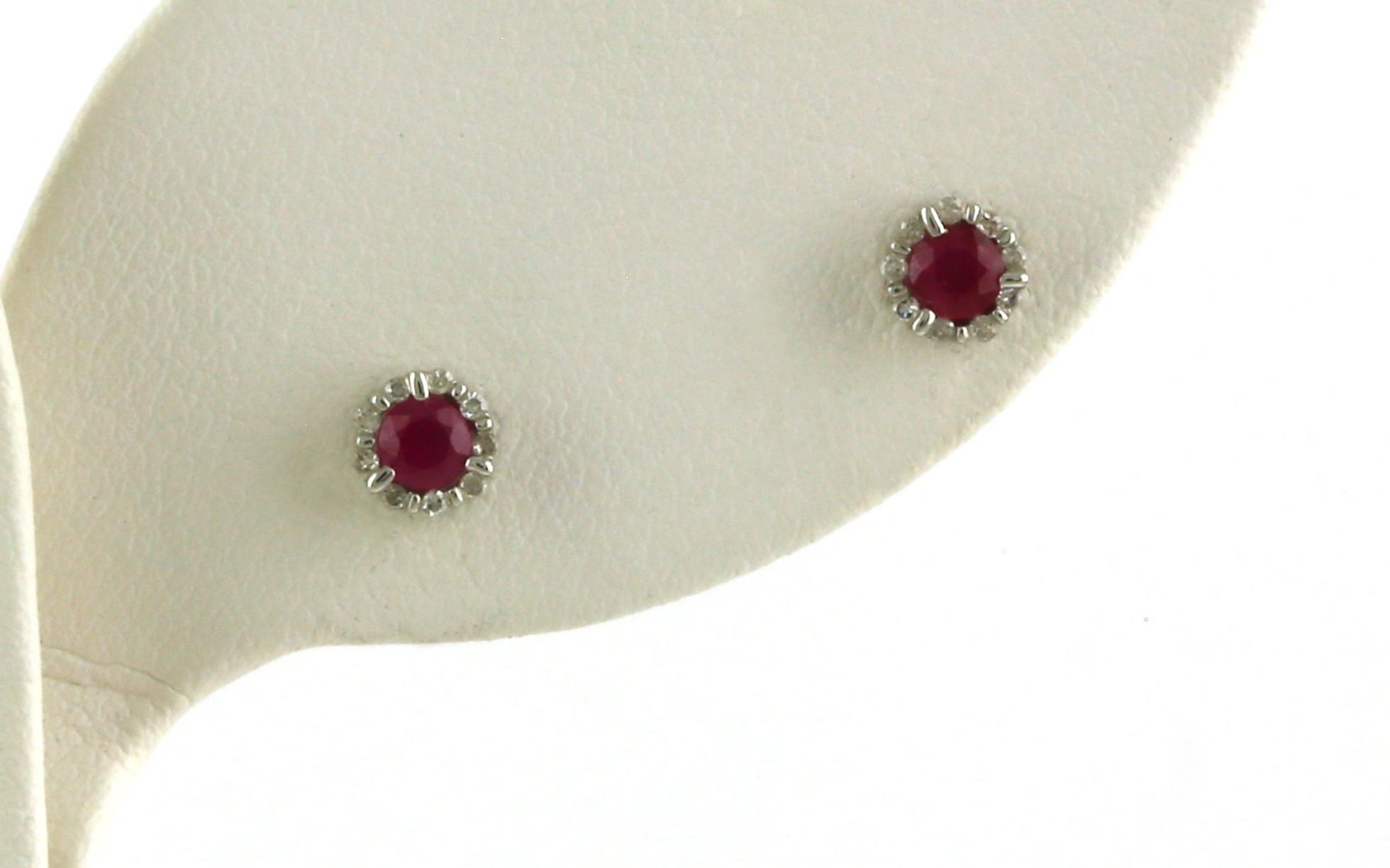 Halo-style Ruby and Diamond Stud Earrings in White Gold (0.33cts TWT)