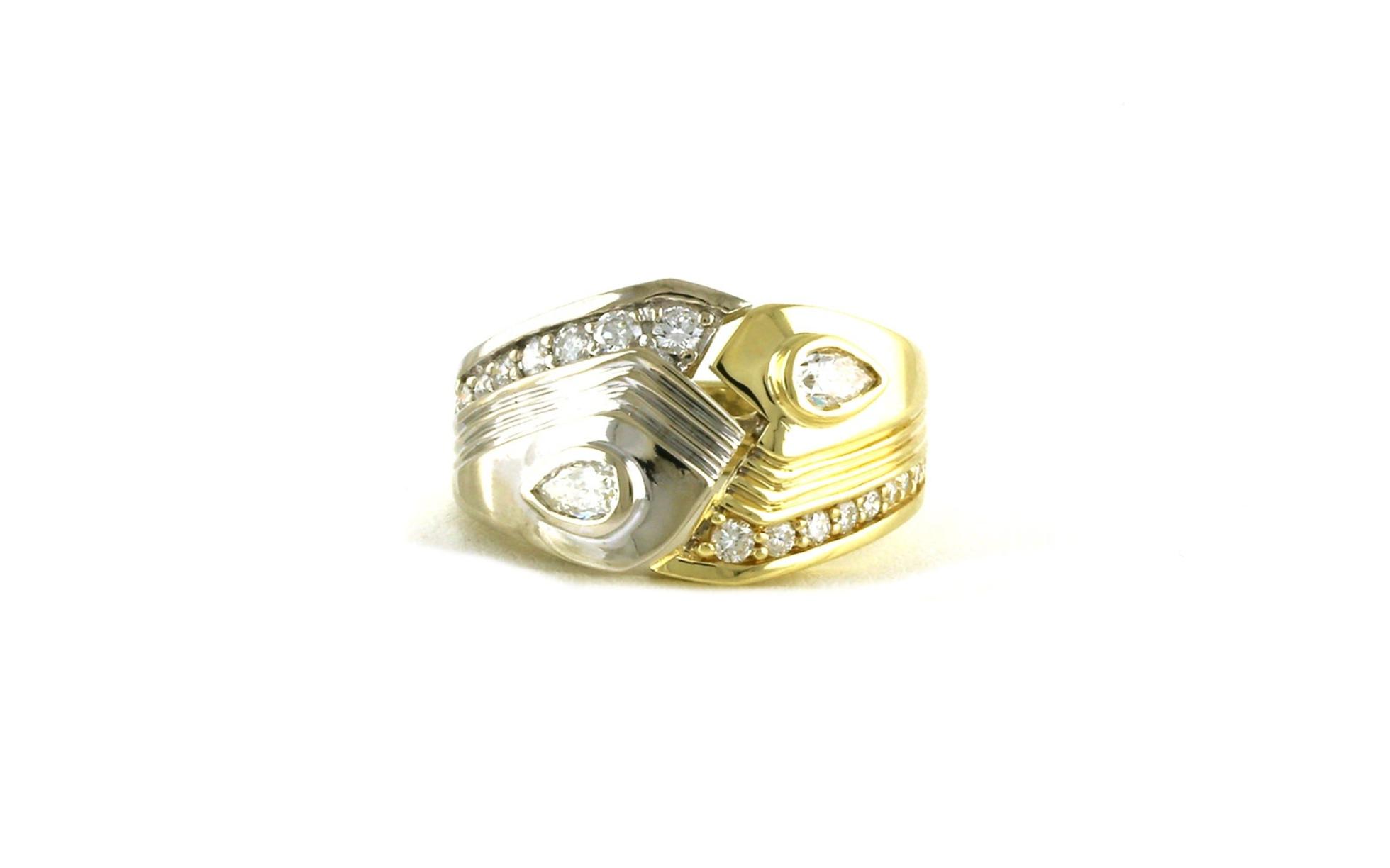 Estate Piece: Wide Tapered Bezel-set Pear-cut Diamond Ring in Two-tone Yellow and White Gold (0.72cts TWT)