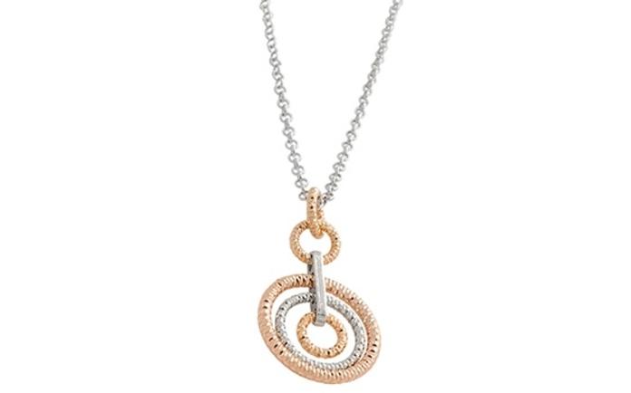 content/products/Triple Circle Necklace with Sparkle Finish in Two-tone Sterling and Rose Gold Plating