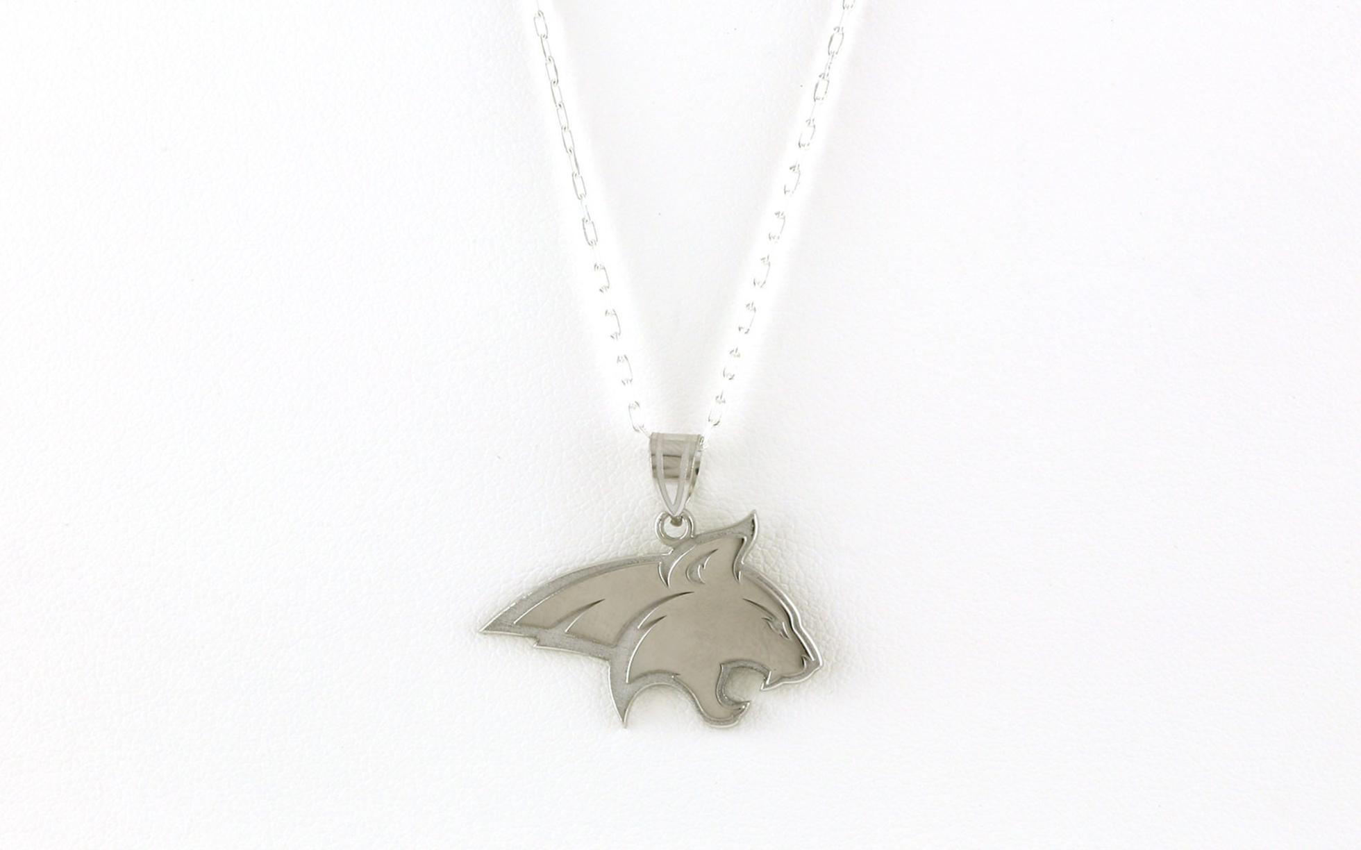 Large Official Bobcat Pendant/Charm with Satin and Polished Finish in Sterling Silver