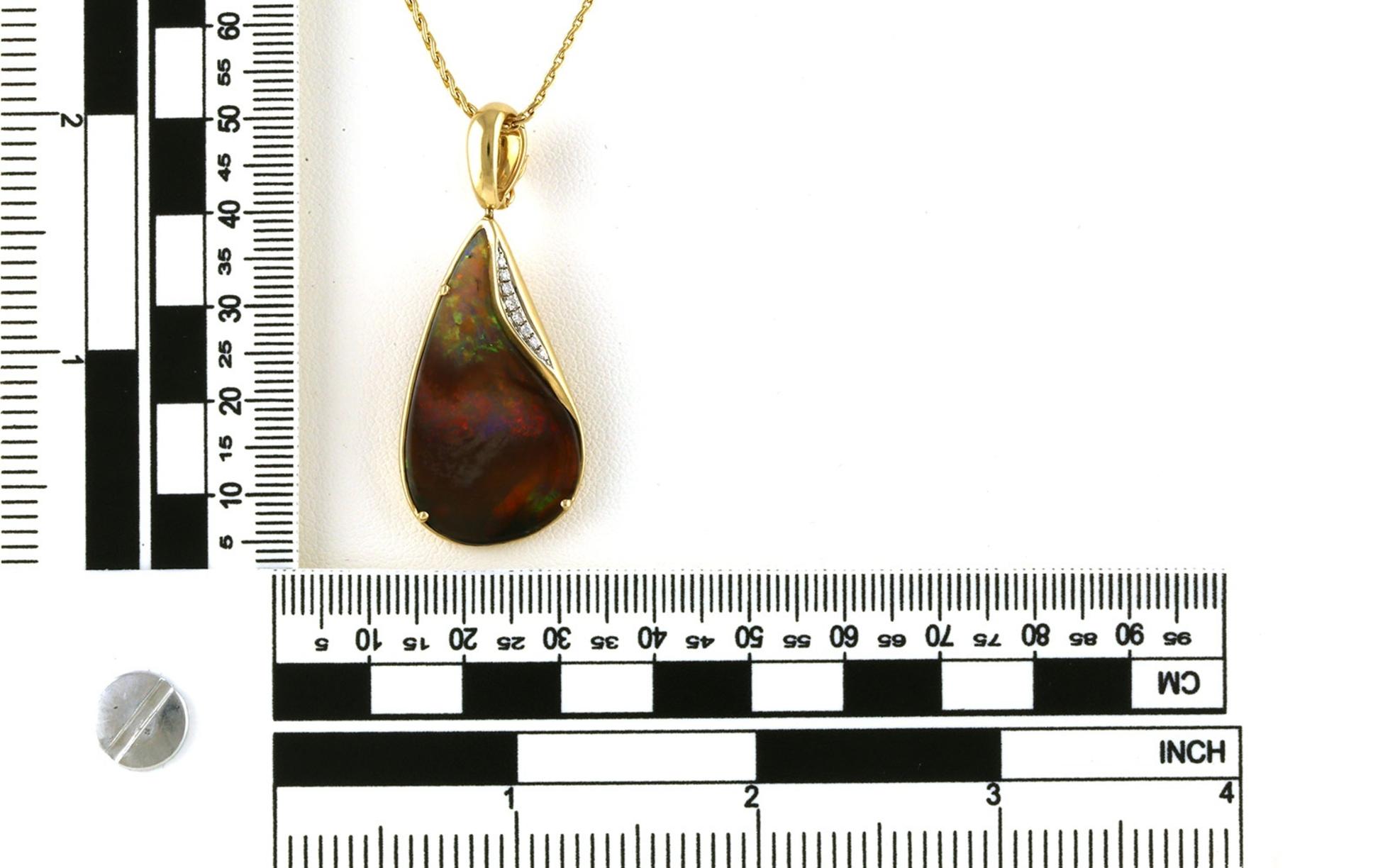 Estate Piece: Swoop Tear-drop Opal and Diamon Necklace/Enhancer in Yellow Gold scale