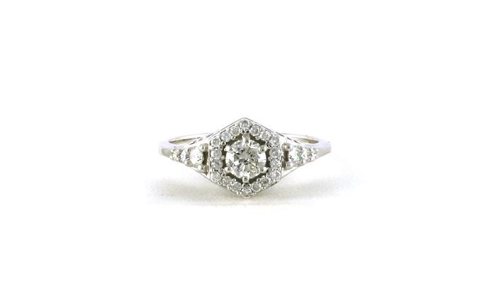 content/products/Estate Piece: Vintage-style Hexagon Halo Diamond Ring with Filigree Details in White Gold (0.63cts TWT)