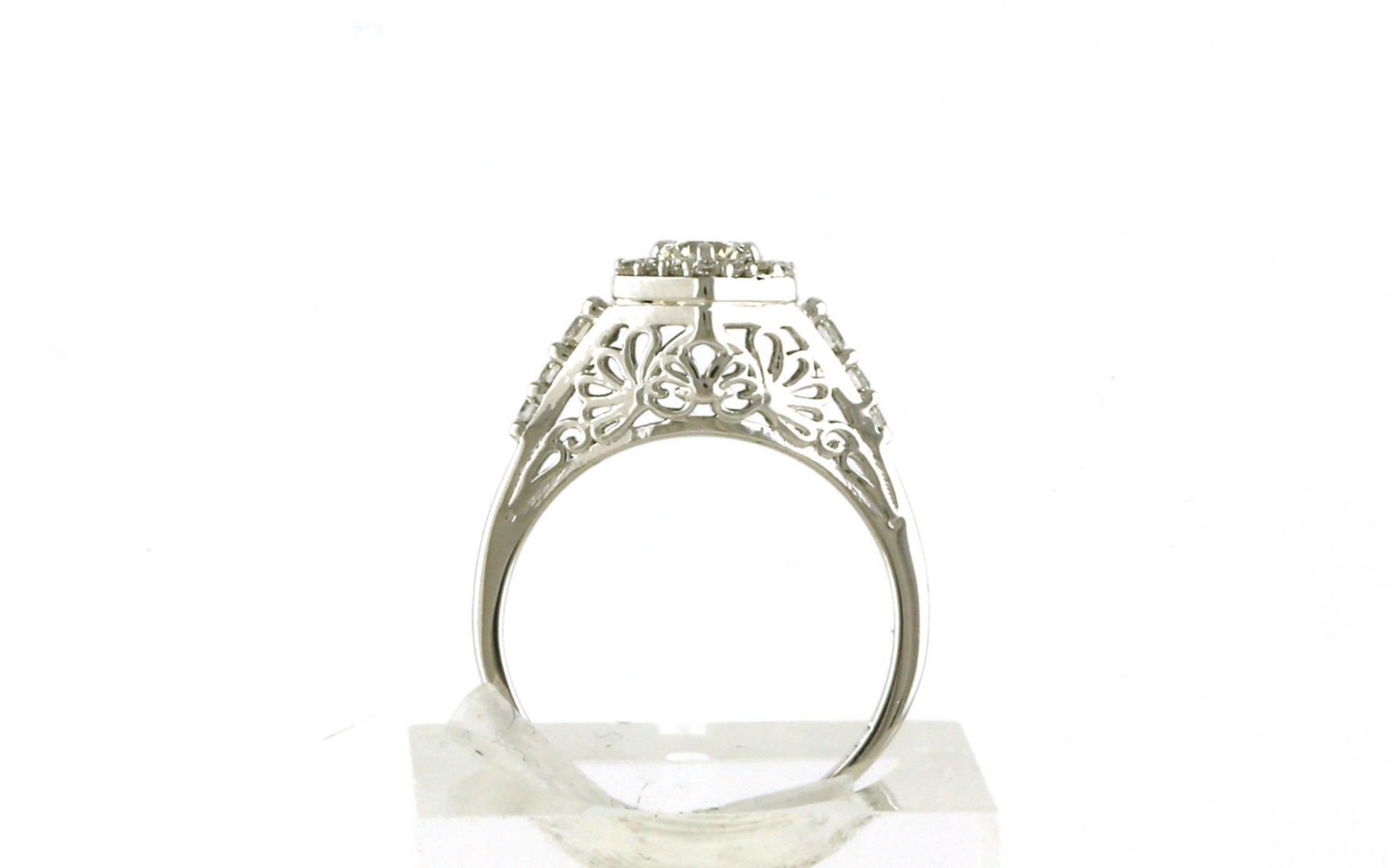 Estate Piece: Vintage-style Hexagon Halo Diamond Ring with Filigree Details in White Gold (0.63cts TWT) side