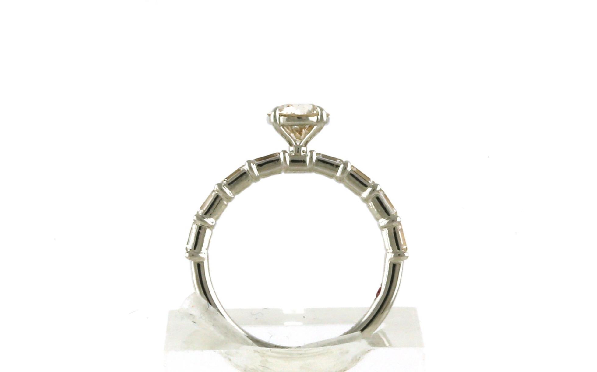 Diamond Engagement Ring with Emerald-cut Diamond Accented Band in White Gold (2.08cts TWT) side