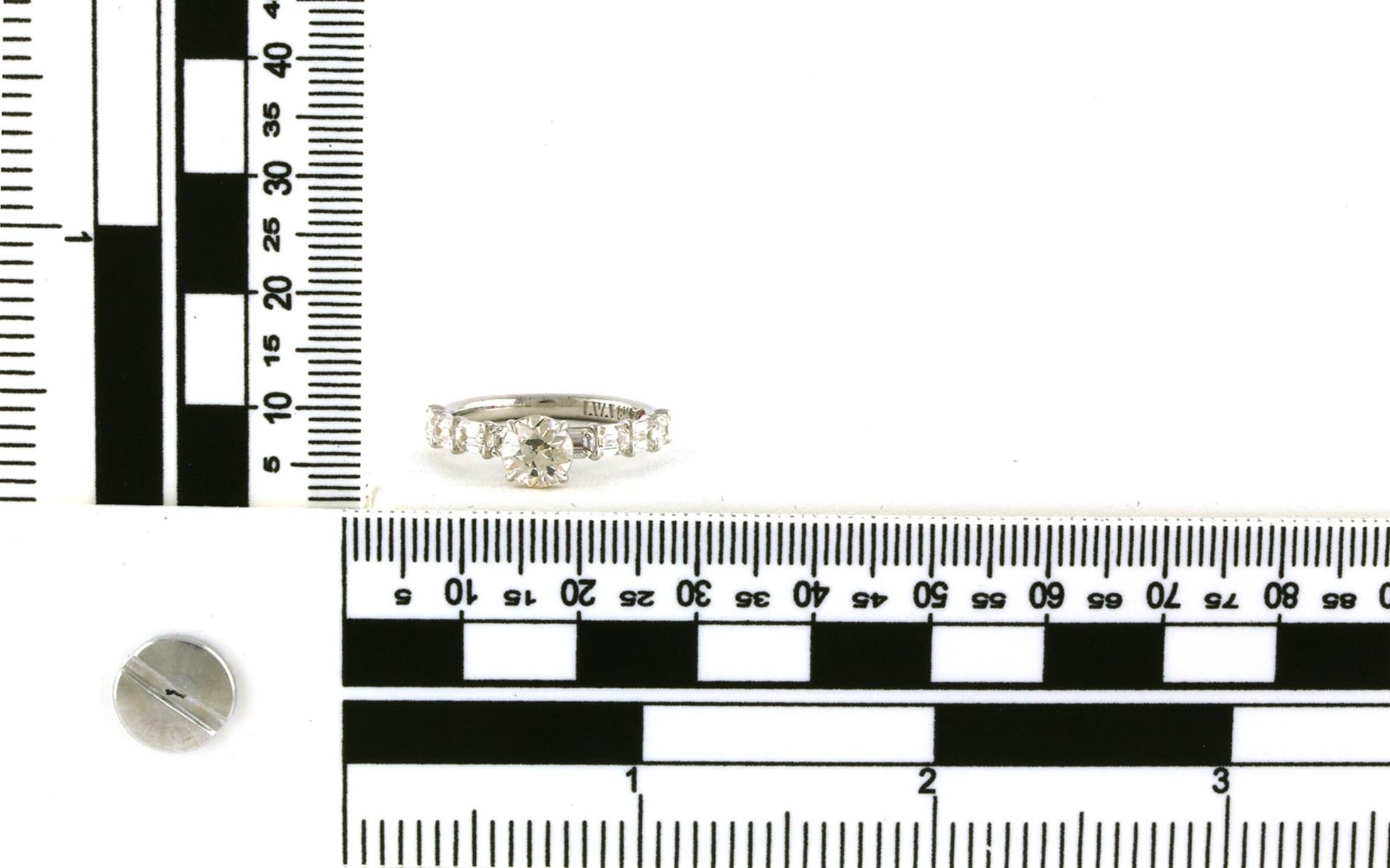 Diamond Engagement Ring with Emerald-cut Diamond Accented Band in White Gold (2.08cts TWT) scale