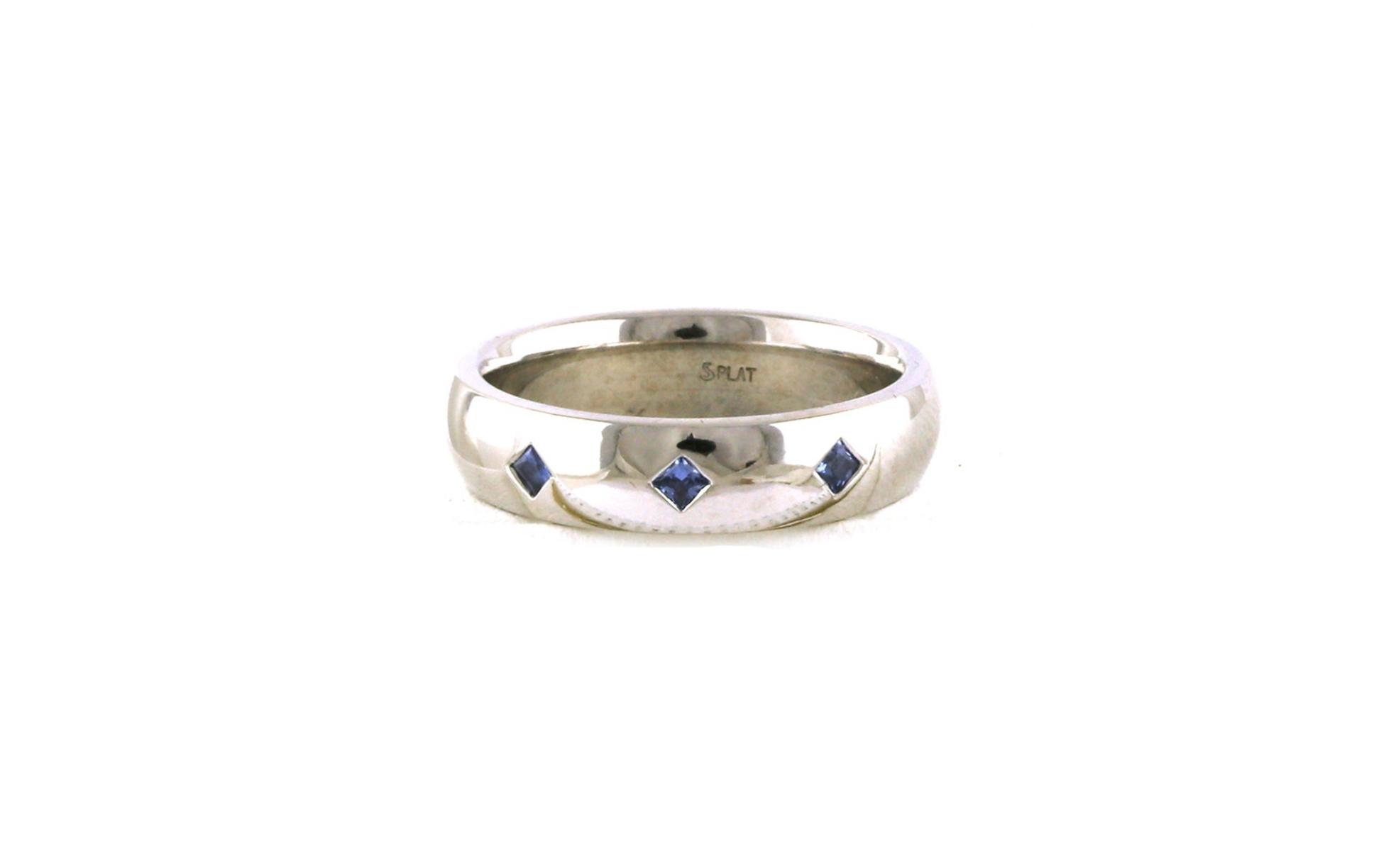 3-Stone Flush-set Princess-cut Montana Yogo Sapphire Wedding Band in Platinum (0.14cts TWT)