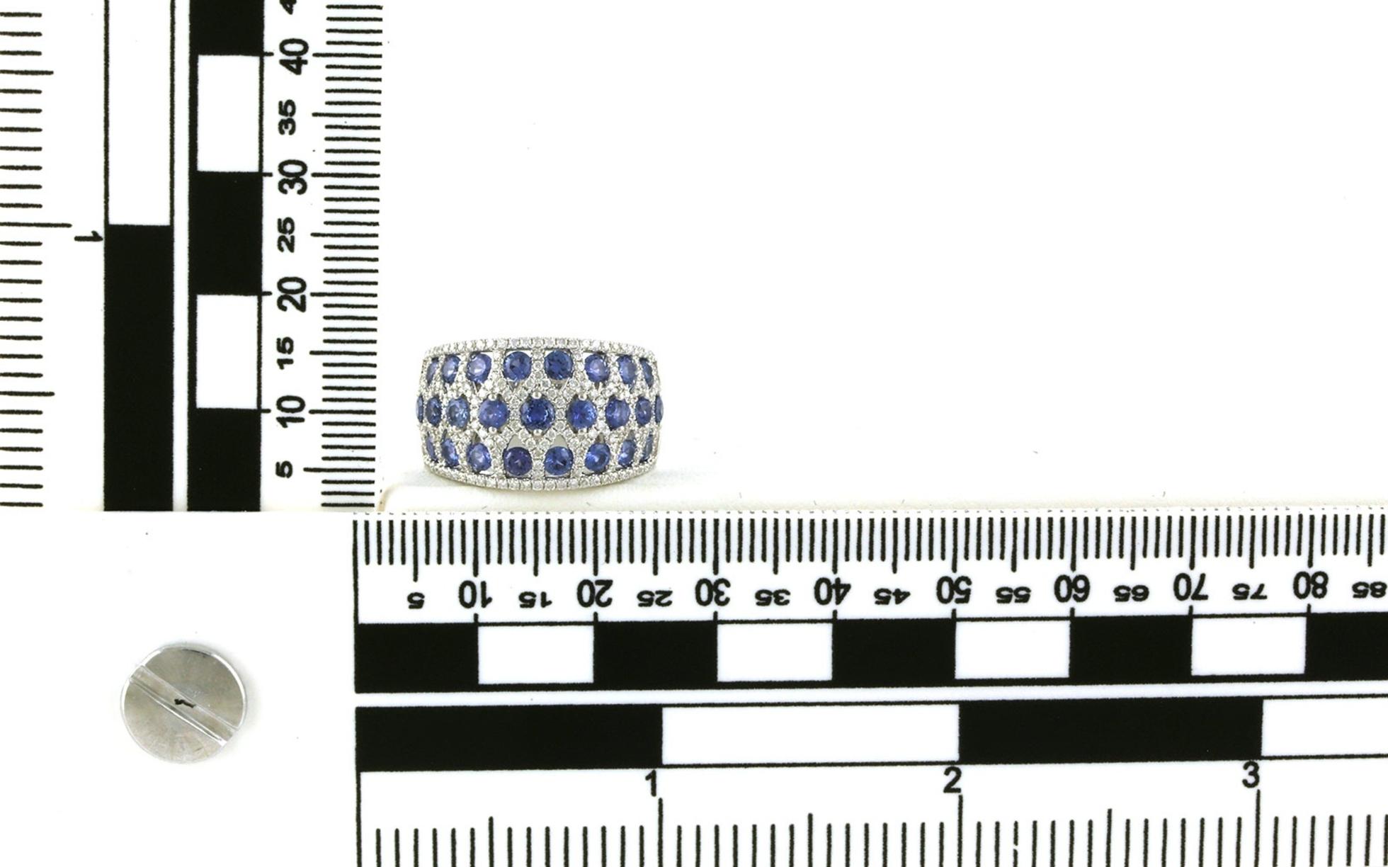 3-Row Wide Honeycomb Montana Yogo Sapphire and Diamond Ring in White Gold (2.00cts TWT) scale