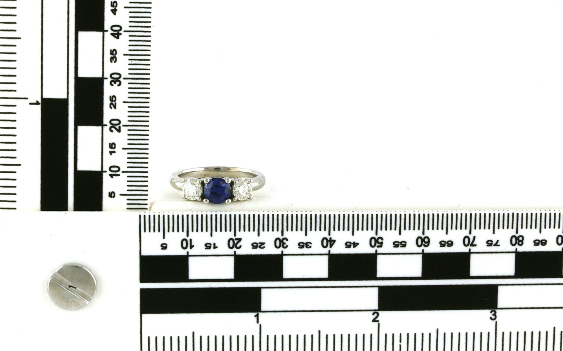 4-Prong 3-Stone Montana Yogo and Diamond Ring in Platinum (1.65cts) - Scale