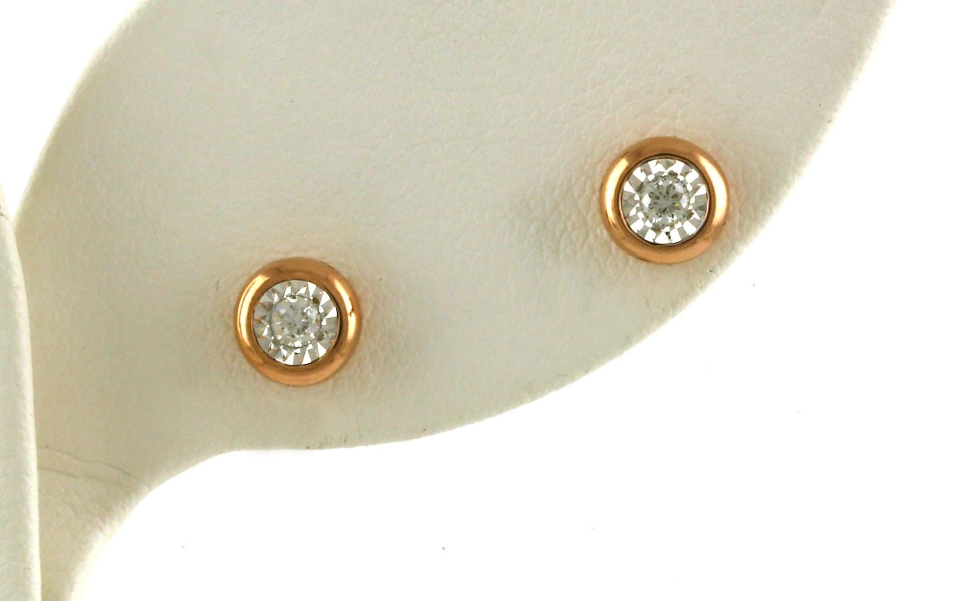 Two-Tone Diamond Stud Illusion Earrings in Bezel Settings in White and Rose Gold (0.10cts TWT)