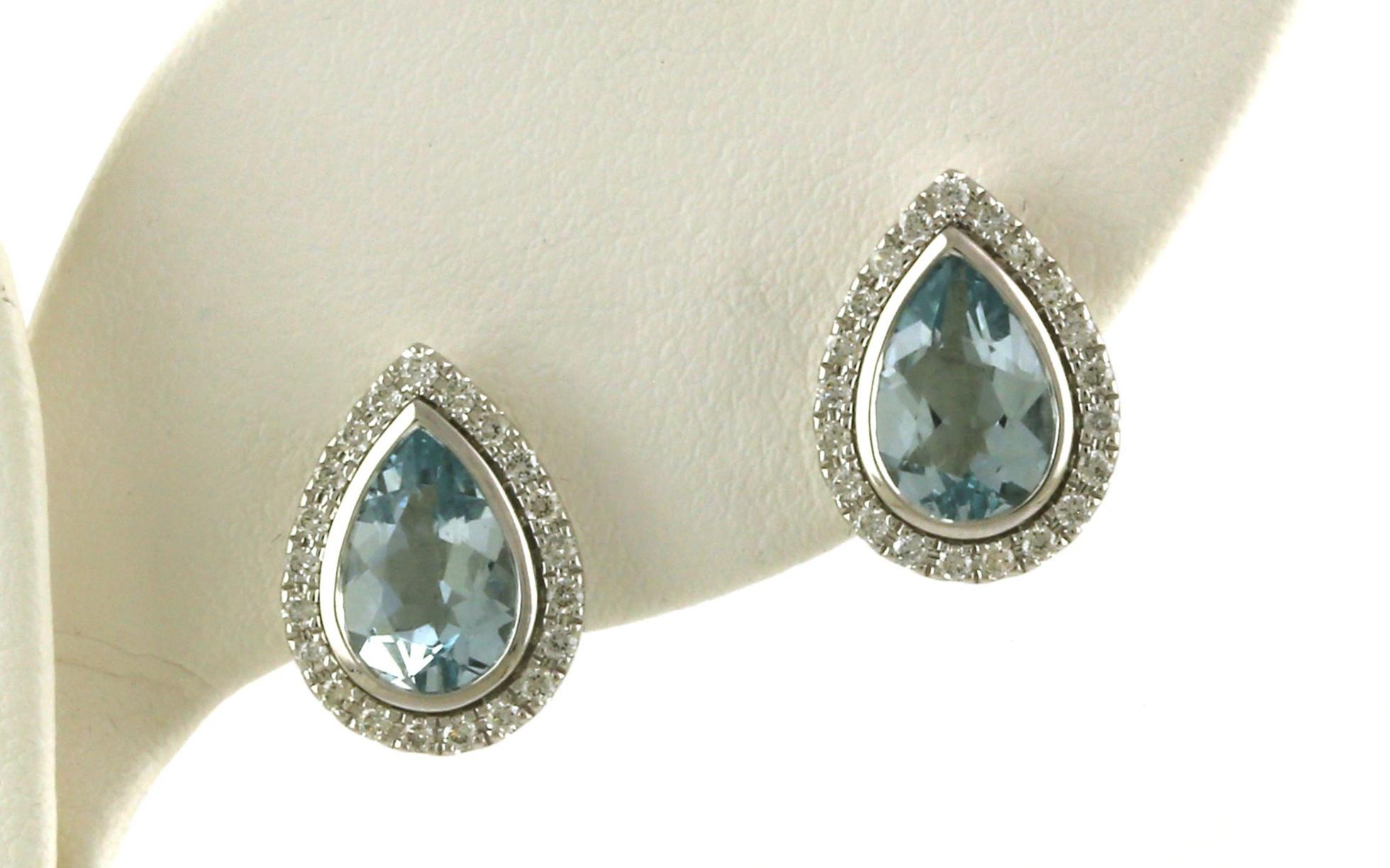 Halo Pear-Cut Aquamarine and Diamond Stud Earrings in White Gold (2.40cts TWT)