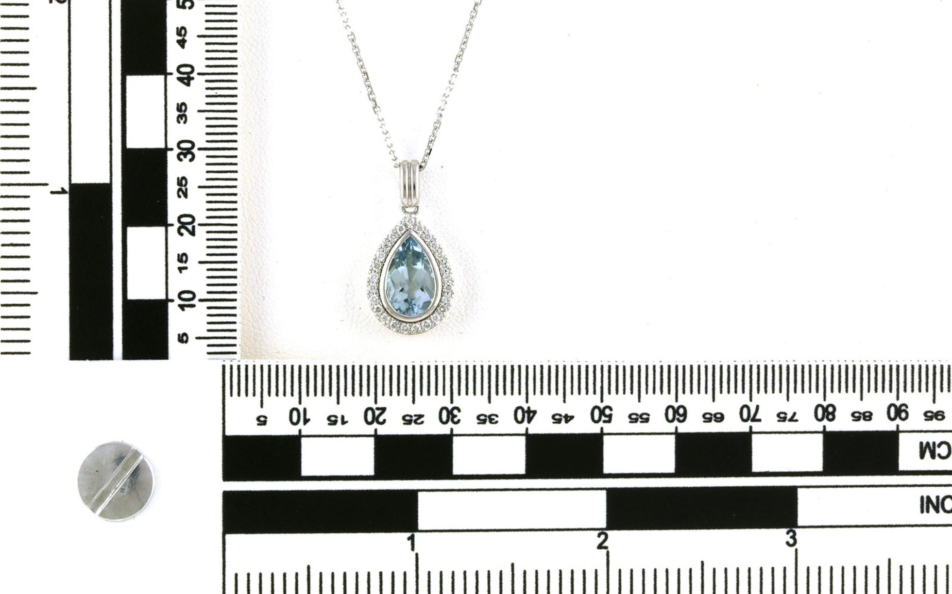 Drop Halo-Style Pear-cut Aquamarine and Diamond Necklace in White Gold (2.04cts TWT) - Scale