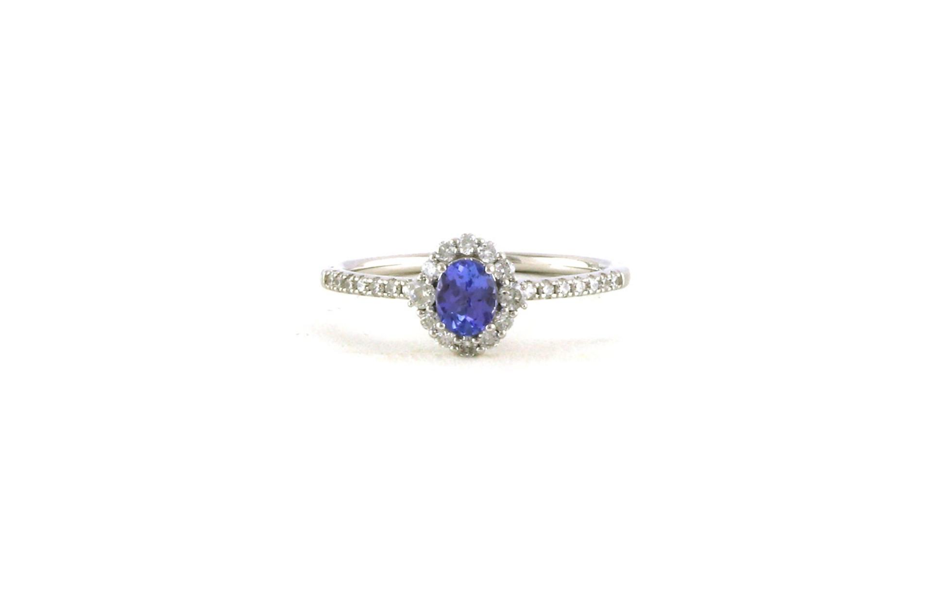 Vintage Style Halo with Tanzanite and Diamonds in White Gold (0.67cts TWT)