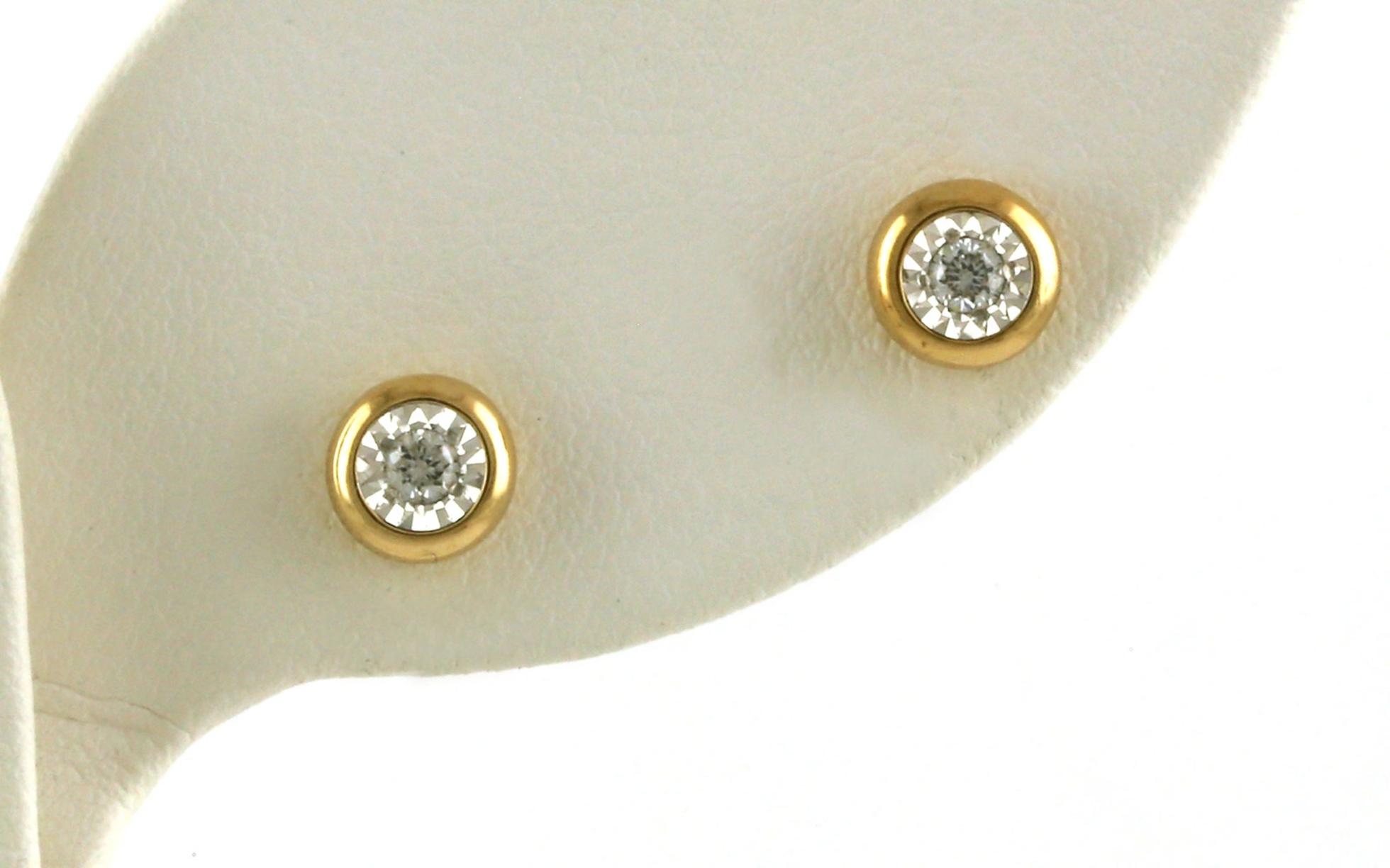 Two Tone Illusion Style Bezel-set Stud Earrings with Diamonds in White & Yellow Gold (0.01cts TWT)