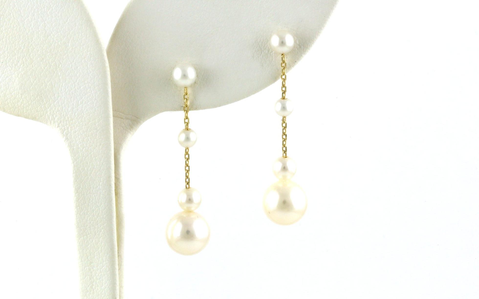 Graduated Dangle Earrings with Fresh Water Pearls in Yellow Gold (3.00-8.50mm)